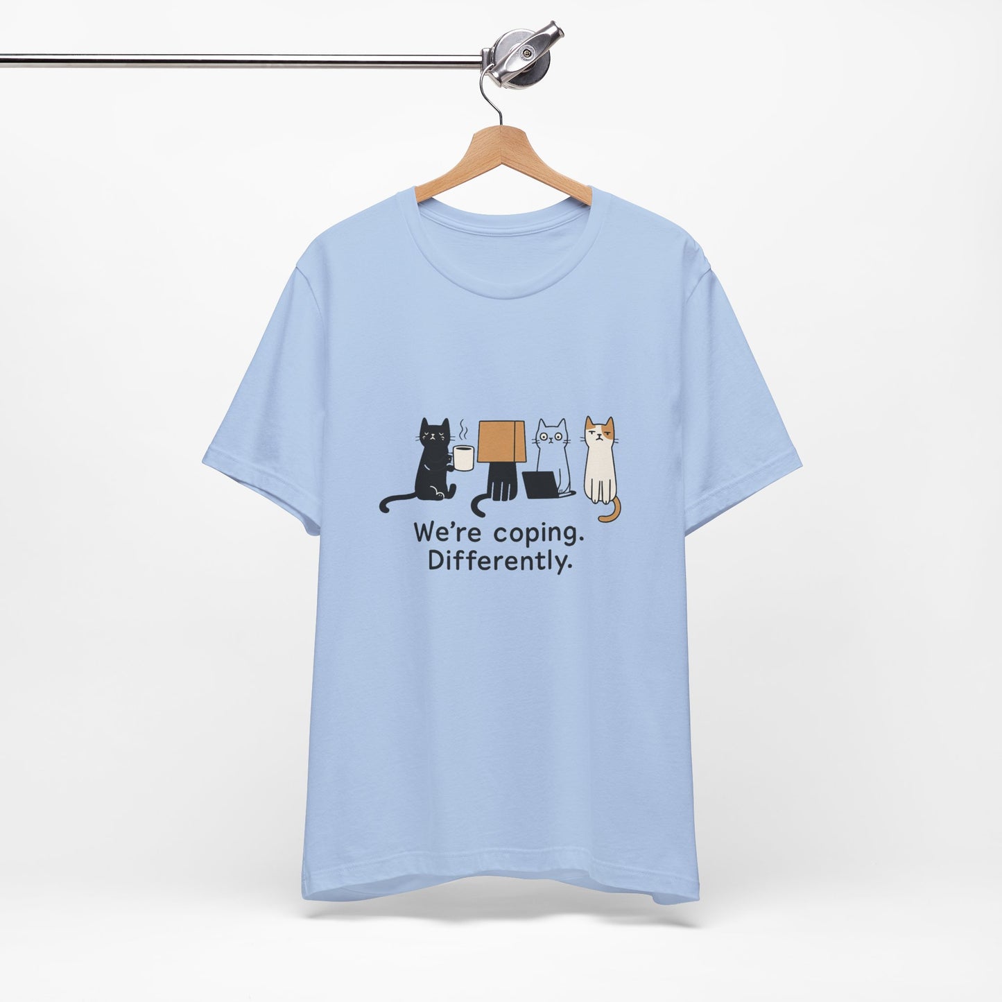 Coping Cat Tee, Unisex T-Shirt, Funny Cat Lover Gift, Unique Pet Owners Shirt, Gift for Cat Enthusiasts