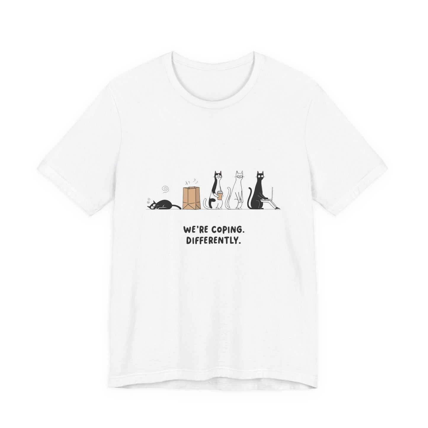 Quirky Cat Tee - We're Coping Differently, Cat Lovers Gift, Funny Pet Tee, Cute Animal Shirt, Unisex Graphic T-Shirt