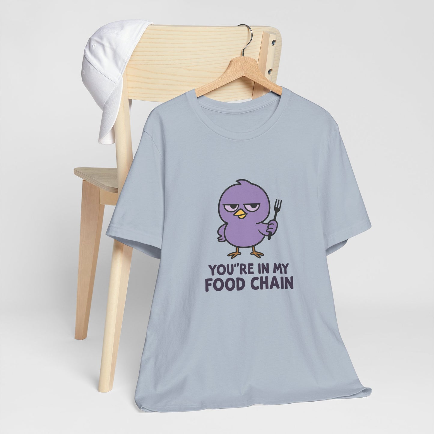 Funny Food Chain T-Shirt, Unisex Tee, Humorous Gift, Casual Wear, Bird Graphic Tee, Suitable for Birthdays, Comedy Enthusiasts
