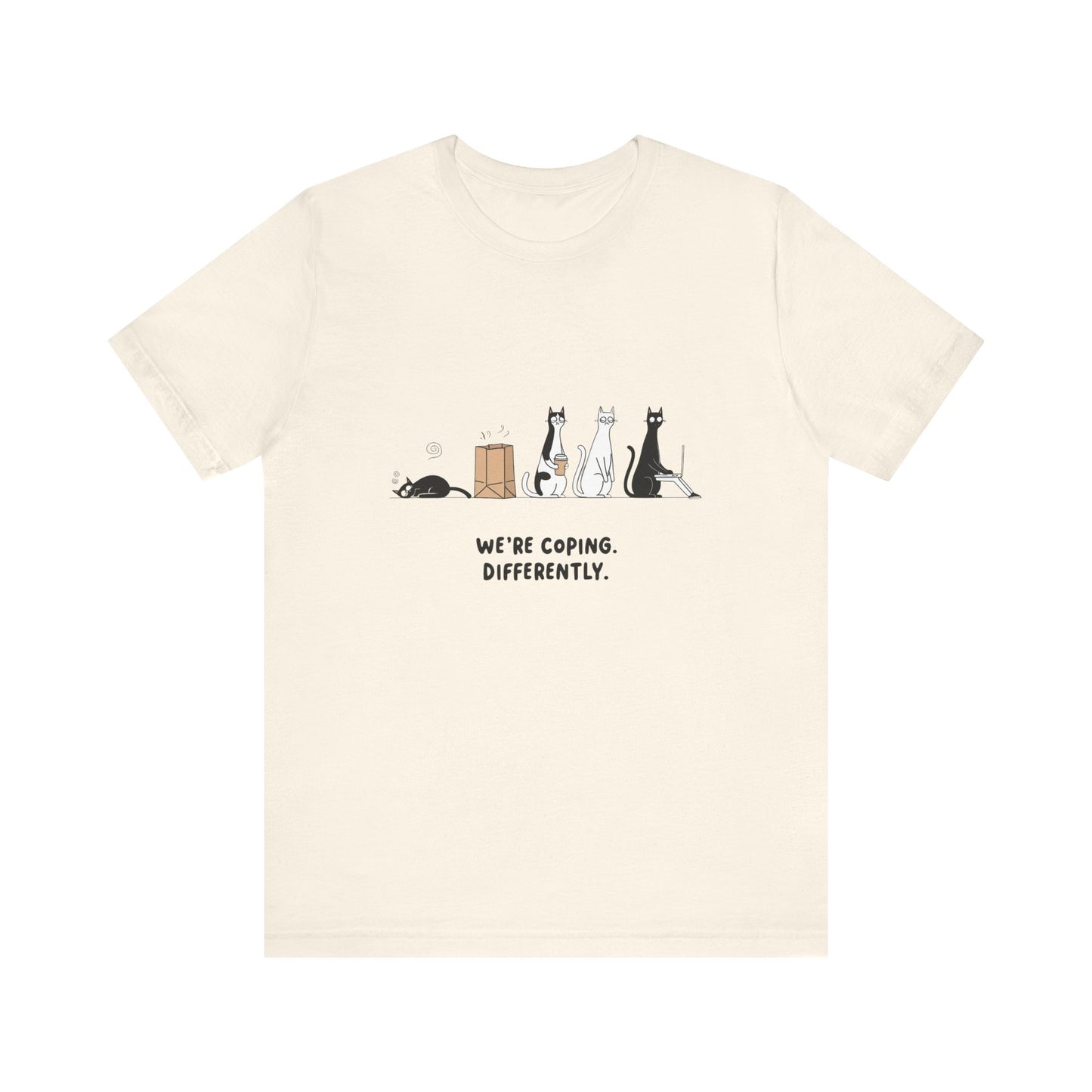 Quirky Cat Tee - We're Coping Differently, Cat Lovers Gift, Funny Pet Tee, Cute Animal Shirt, Unisex Graphic T-Shirt