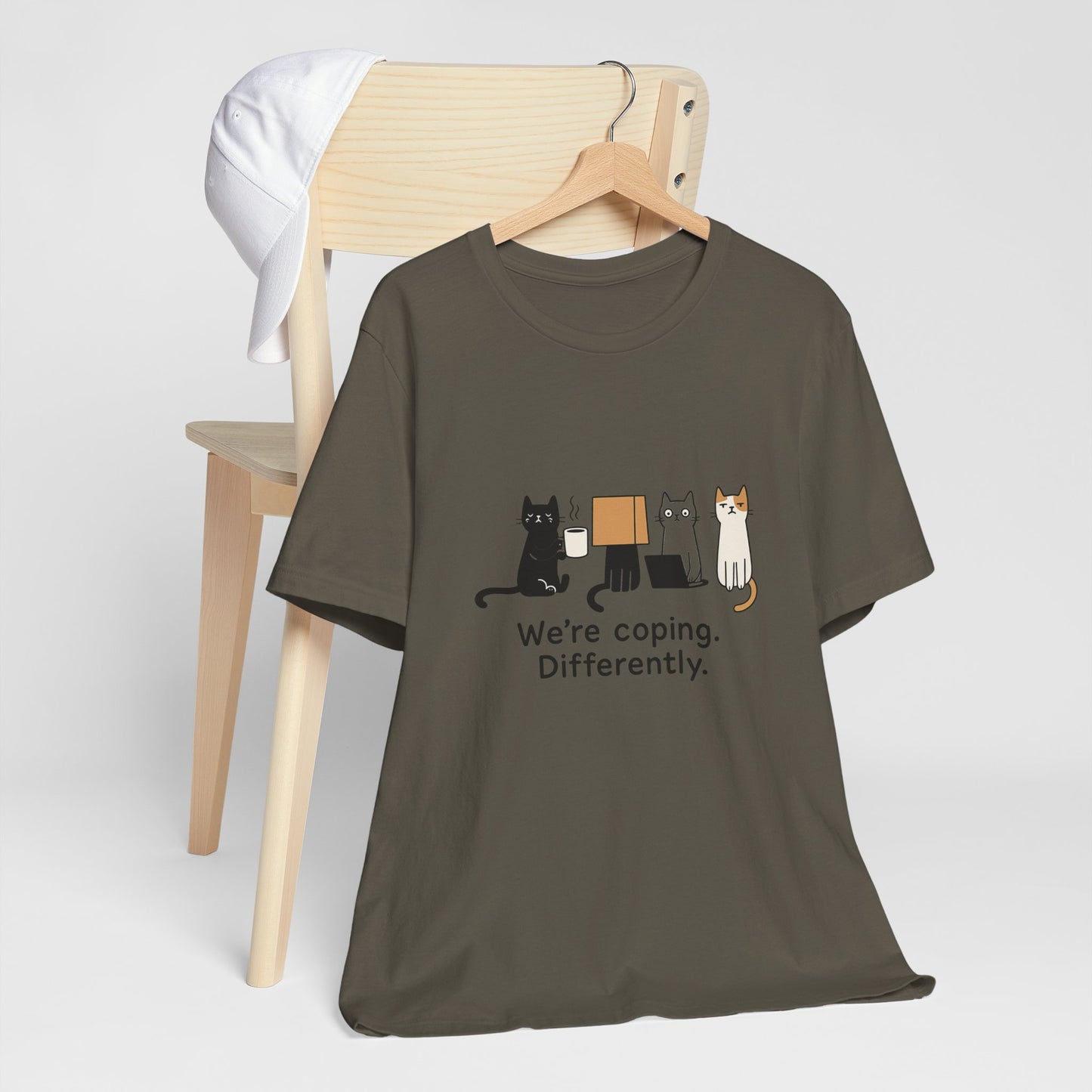 Coping Cat Tee, Unisex T-Shirt, Funny Cat Lover Gift, Unique Pet Owners Shirt, Gift for Cat Enthusiasts