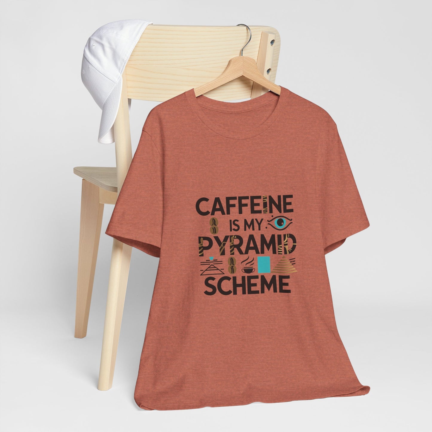 Caffeine Is My Pyramid Scheme Unisex Tee, Funny Coffee Lover T-Shirt, Gift for Baristas, Quirky Casual Wear, Perfect for Birthdays, Holidays