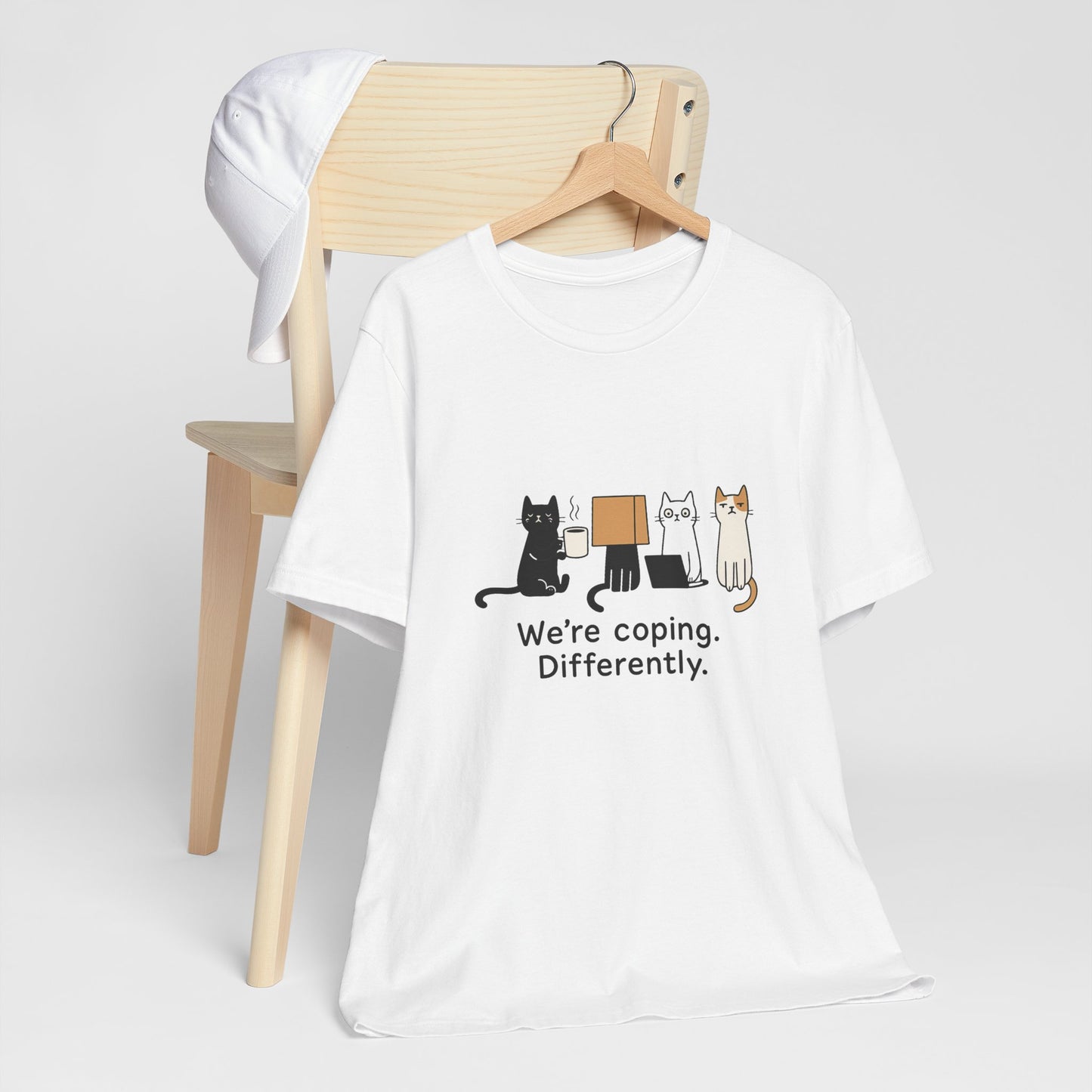 Coping Cat Tee, Unisex T-Shirt, Funny Cat Lover Gift, Unique Pet Owners Shirt, Gift for Cat Enthusiasts
