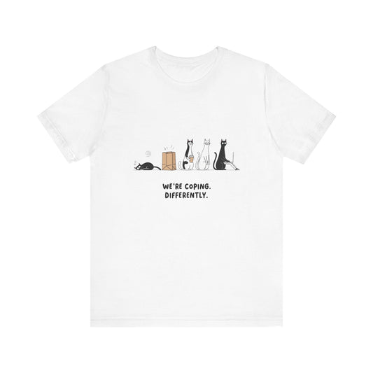 Quirky Cat Tee - We're Coping Differently, Cat Lovers Gift, Funny Pet Tee, Cute Animal Shirt, Unisex Graphic T-Shirt