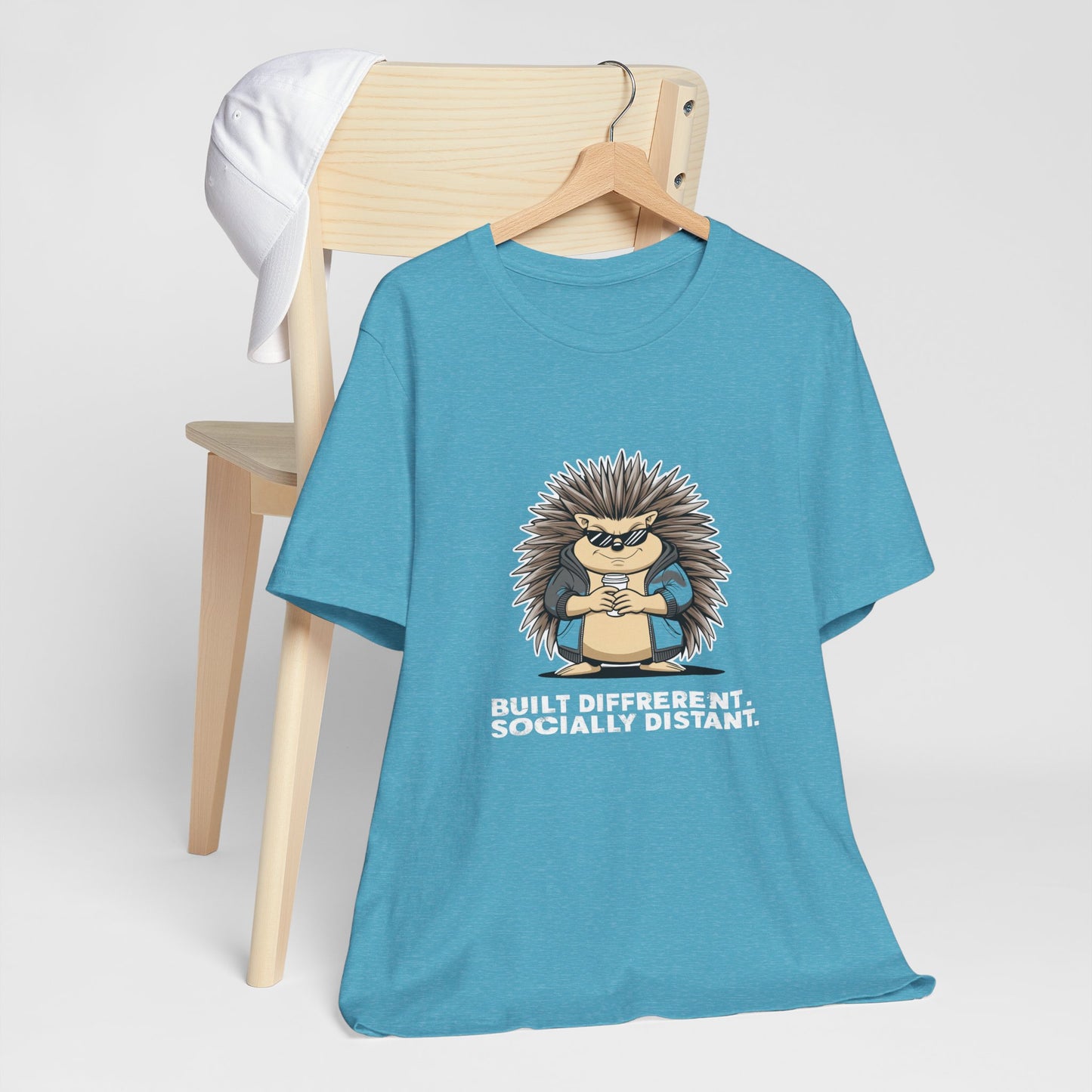 Quirky Socially Distant Tee, Graphic Tee, Casual Wear, Gift for Friends, Unisex T-Shirt, Hedgehog Humor Shirt