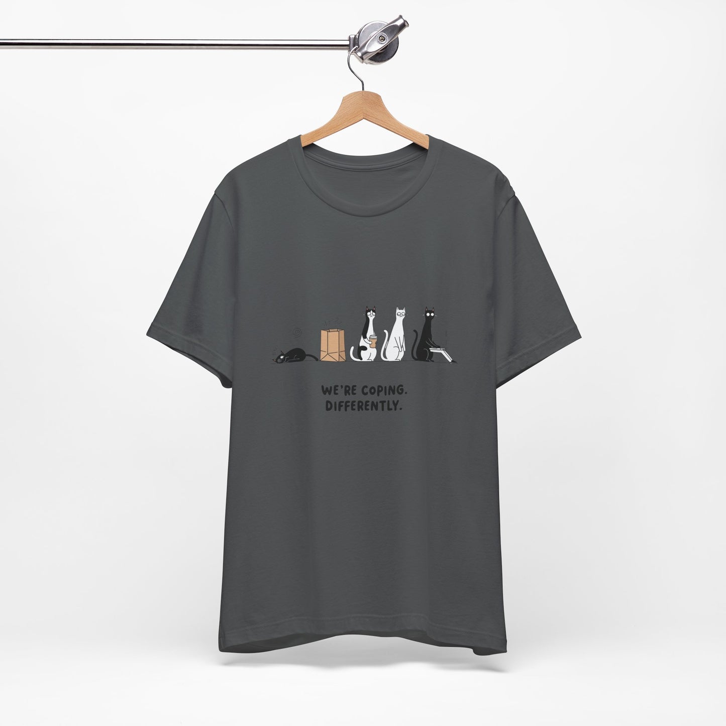 Quirky Cat Tee - We're Coping Differently, Cat Lovers Gift, Funny Pet Tee, Cute Animal Shirt, Unisex Graphic T-Shirt