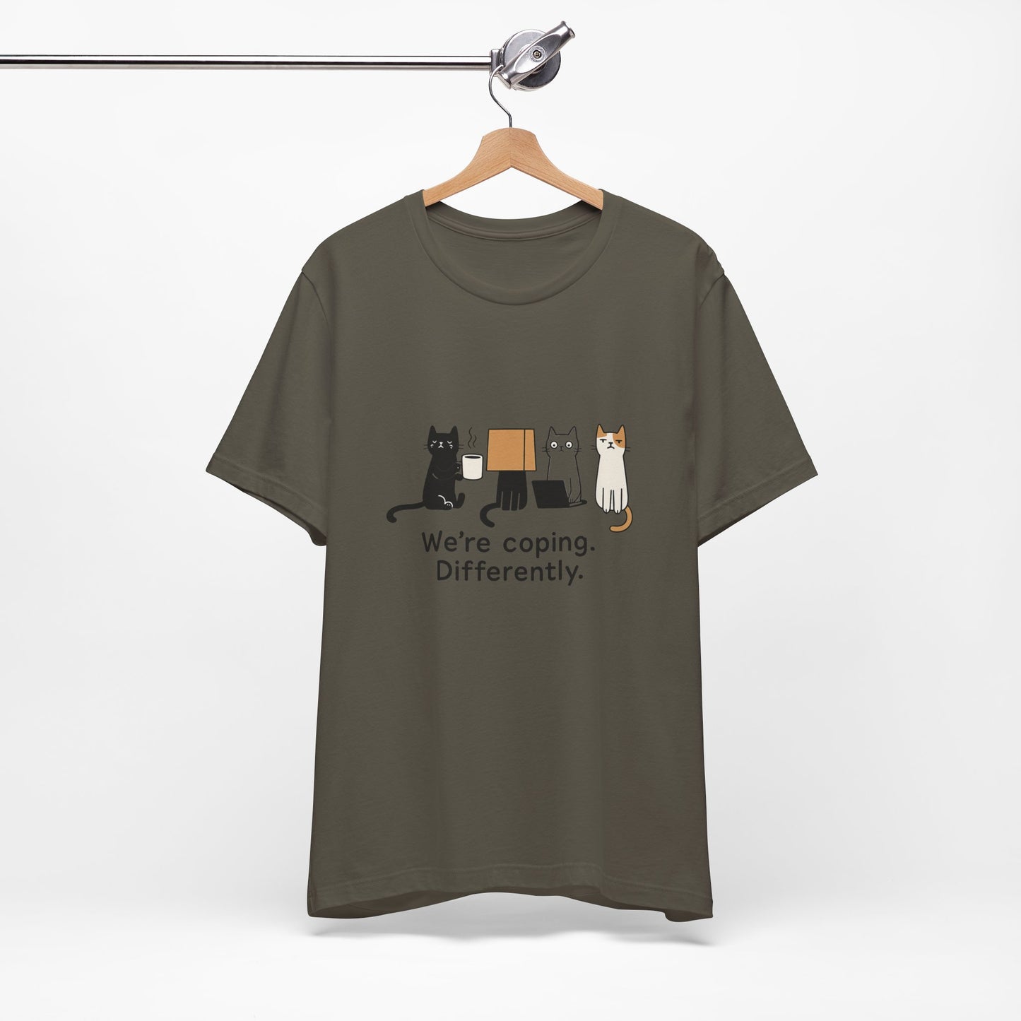 Coping Cat Tee, Unisex T-Shirt, Funny Cat Lover Gift, Unique Pet Owners Shirt, Gift for Cat Enthusiasts