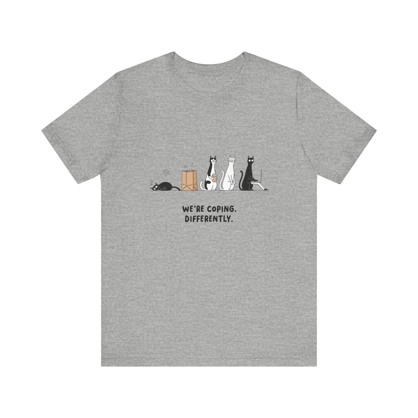 Quirky Cat Tee - We're Coping Differently, Cat Lovers Gift, Funny Pet Tee, Cute Animal Shirt, Unisex Graphic T-Shirt