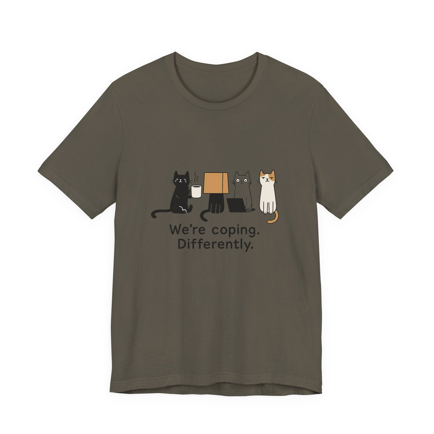 Coping Cat Tee, Unisex T-Shirt, Funny Cat Lover Gift, Unique Pet Owners Shirt, Gift for Cat Enthusiasts
