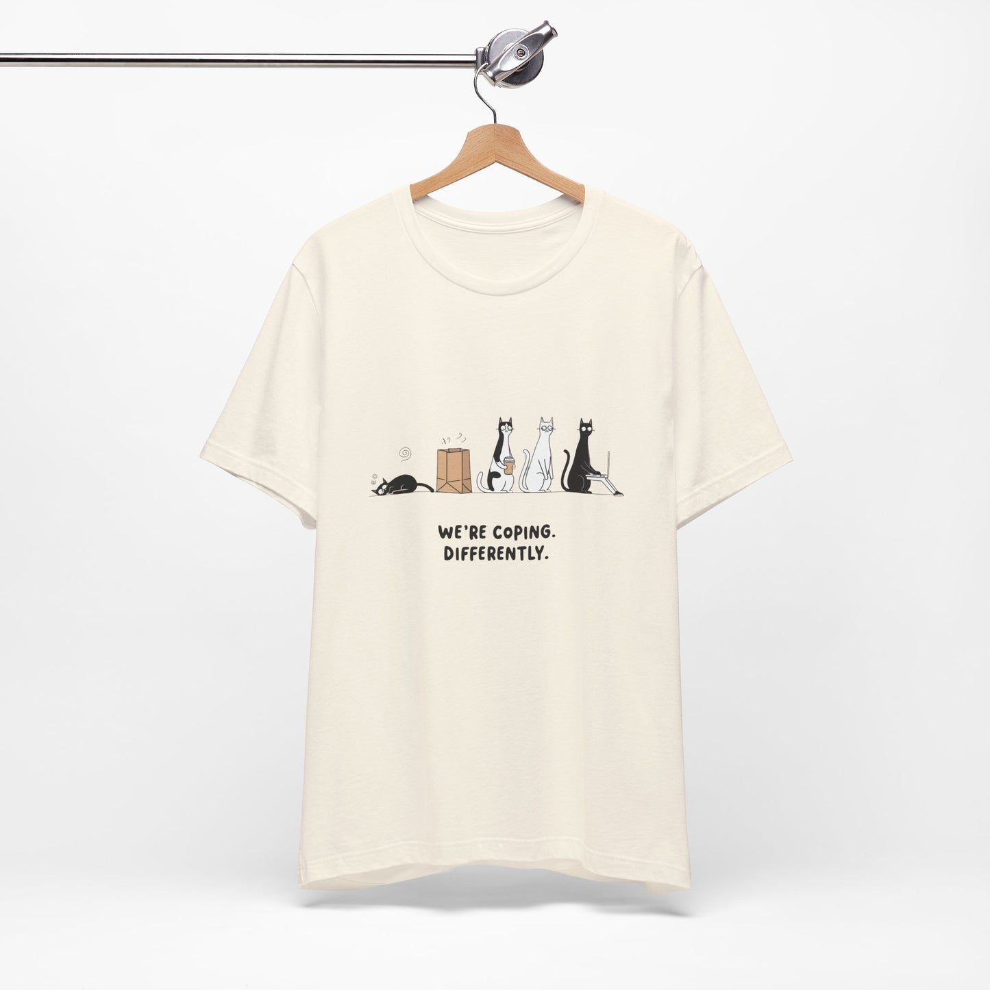 Quirky Cat Tee - We're Coping Differently, Cat Lovers Gift, Funny Pet Tee, Cute Animal Shirt, Unisex Graphic T-Shirt