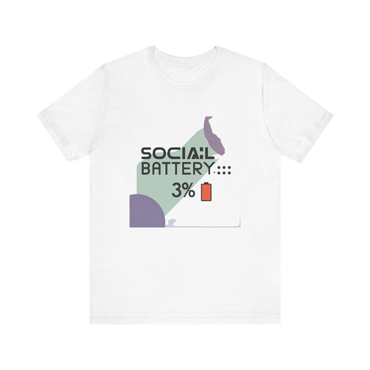 Social Battery 3% Unisex Tee, Perfect Gift for Friends, Casual Style, Graphic Tee, Party Wear, Social Media Lover Shirt