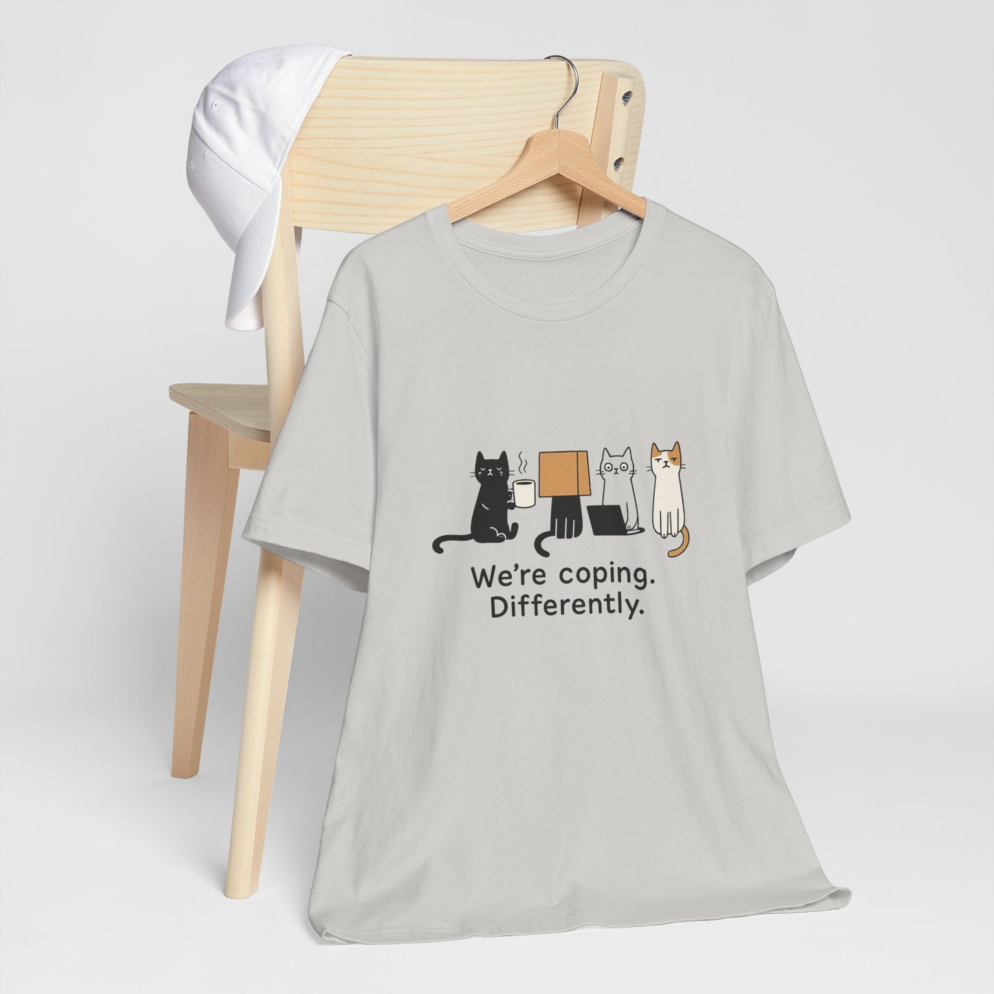 Coping Cat Tee, Unisex T-Shirt, Funny Cat Lover Gift, Unique Pet Owners Shirt, Gift for Cat Enthusiasts