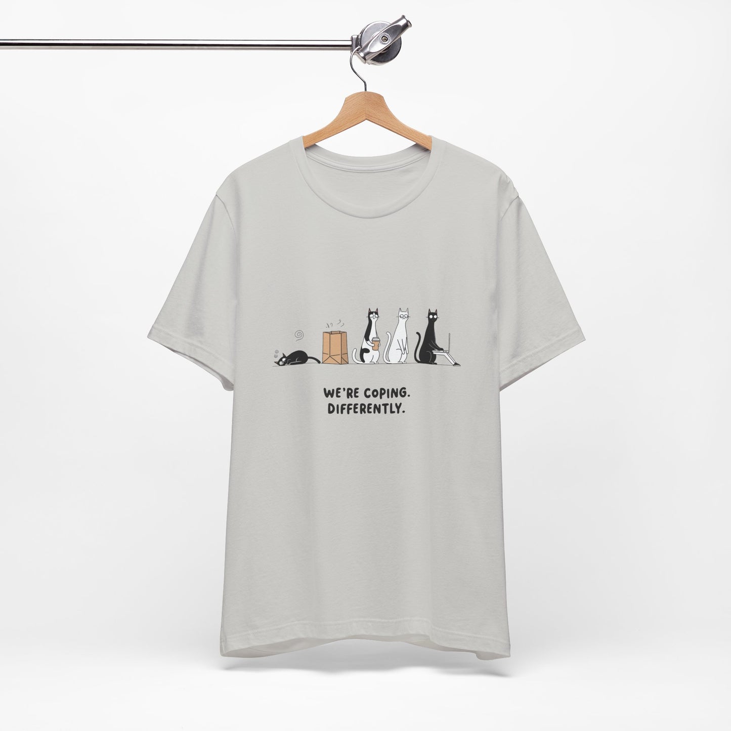 Quirky Cat Tee - We're Coping Differently, Cat Lovers Gift, Funny Pet Tee, Cute Animal Shirt, Unisex Graphic T-Shirt