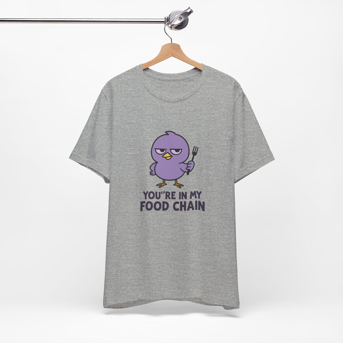 Funny Food Chain T-Shirt, Unisex Tee, Humorous Gift, Casual Wear, Bird Graphic Tee, Suitable for Birthdays, Comedy Enthusiasts