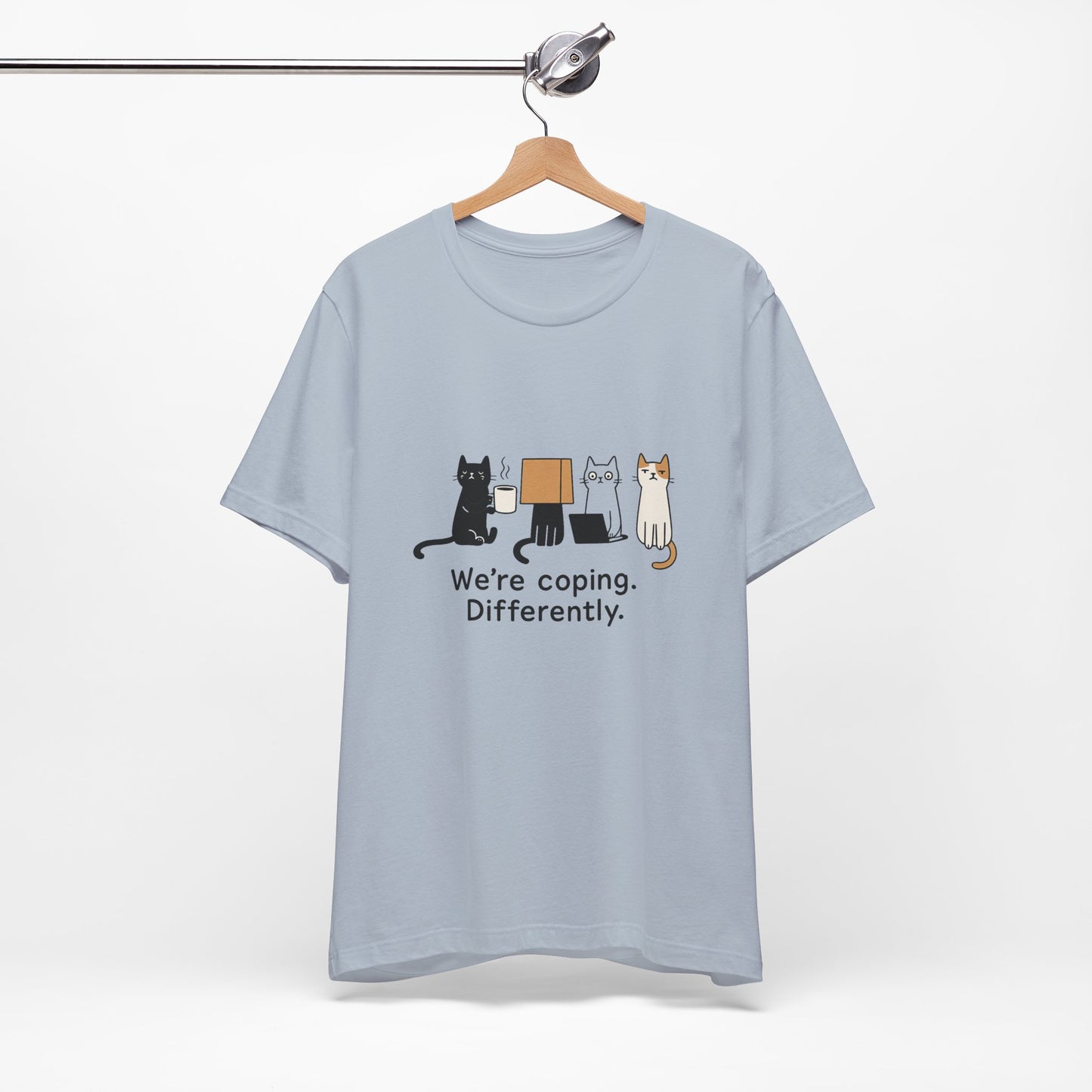 Coping Cat Tee, Unisex T-Shirt, Funny Cat Lover Gift, Unique Pet Owners Shirt, Gift for Cat Enthusiasts