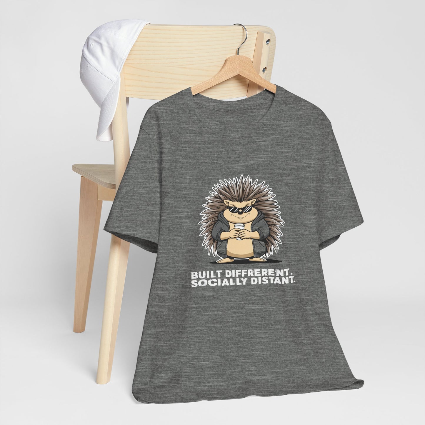 Quirky Socially Distant Tee, Graphic Tee, Casual Wear, Gift for Friends, Unisex T-Shirt, Hedgehog Humor Shirt