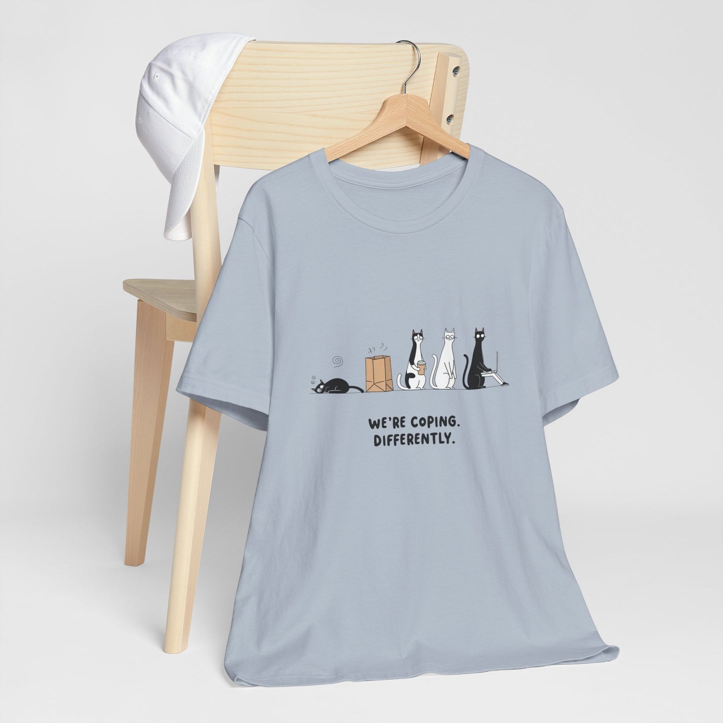 Quirky Cat Tee - We're Coping Differently, Cat Lovers Gift, Funny Pet Tee, Cute Animal Shirt, Unisex Graphic T-Shirt