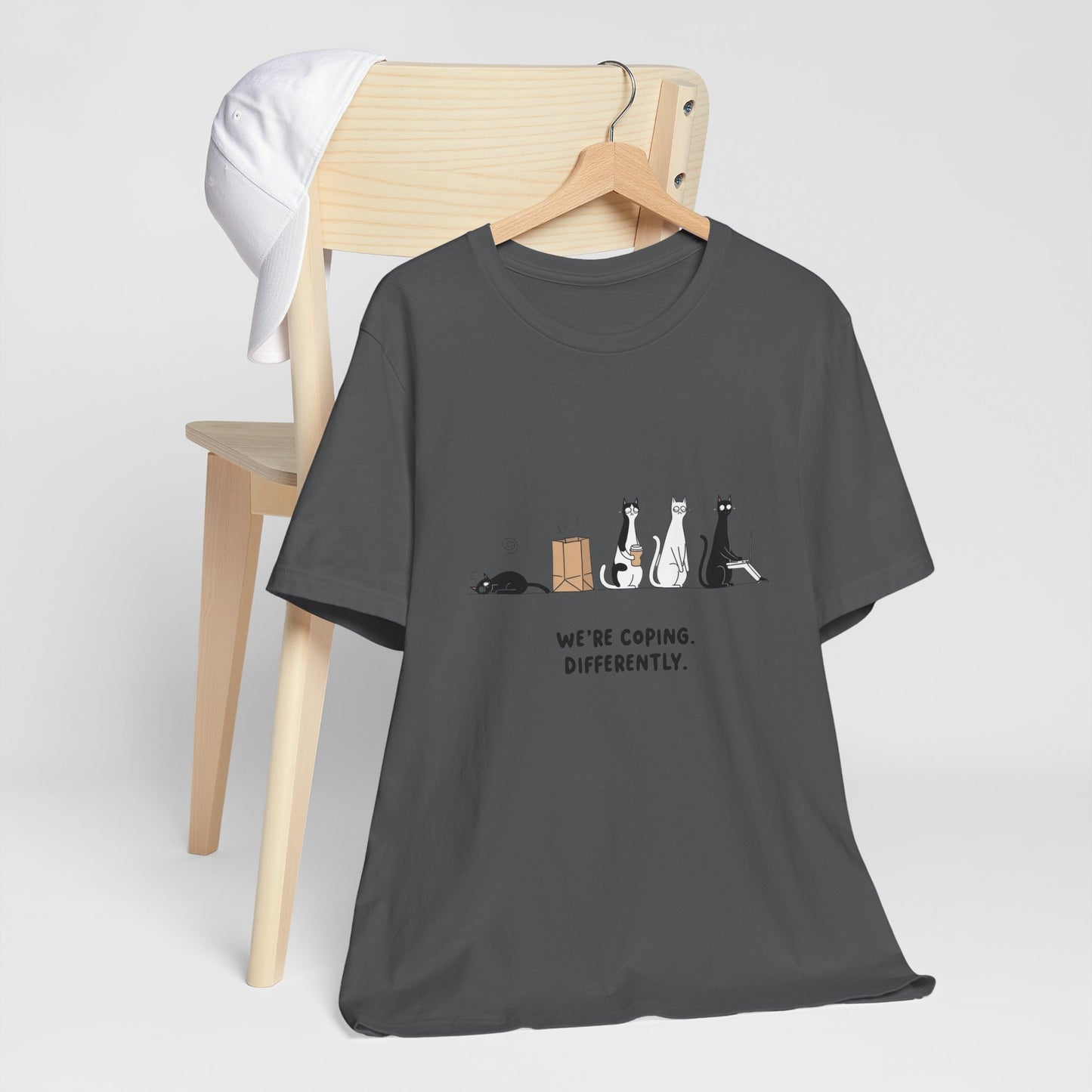 Quirky Cat Tee - We're Coping Differently, Cat Lovers Gift, Funny Pet Tee, Cute Animal Shirt, Unisex Graphic T-Shirt