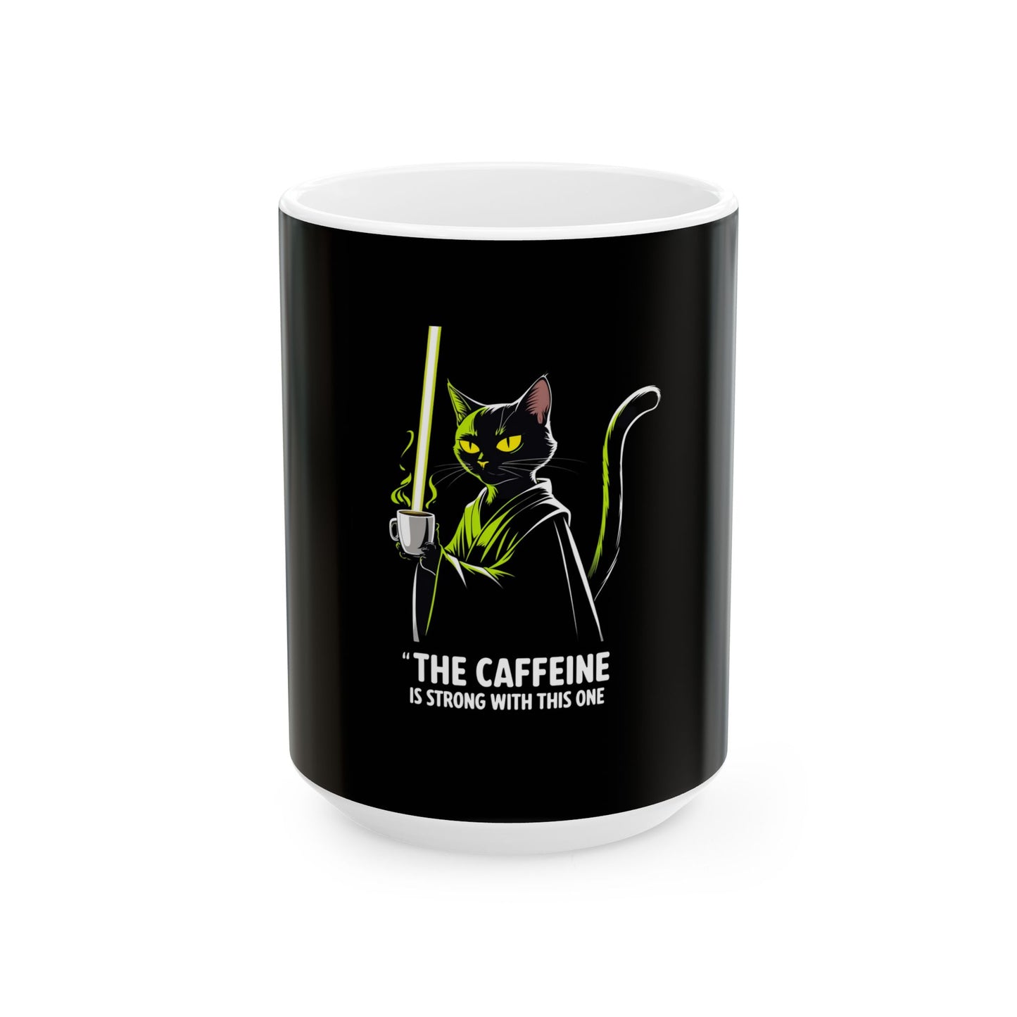 Cat Lover's Ceramic Mug - Funny Caffeine Quote, Gifts for Cat Owners, Black Cat Coffee Cup, Star Wars Inspired, Unique Cat Merchandise