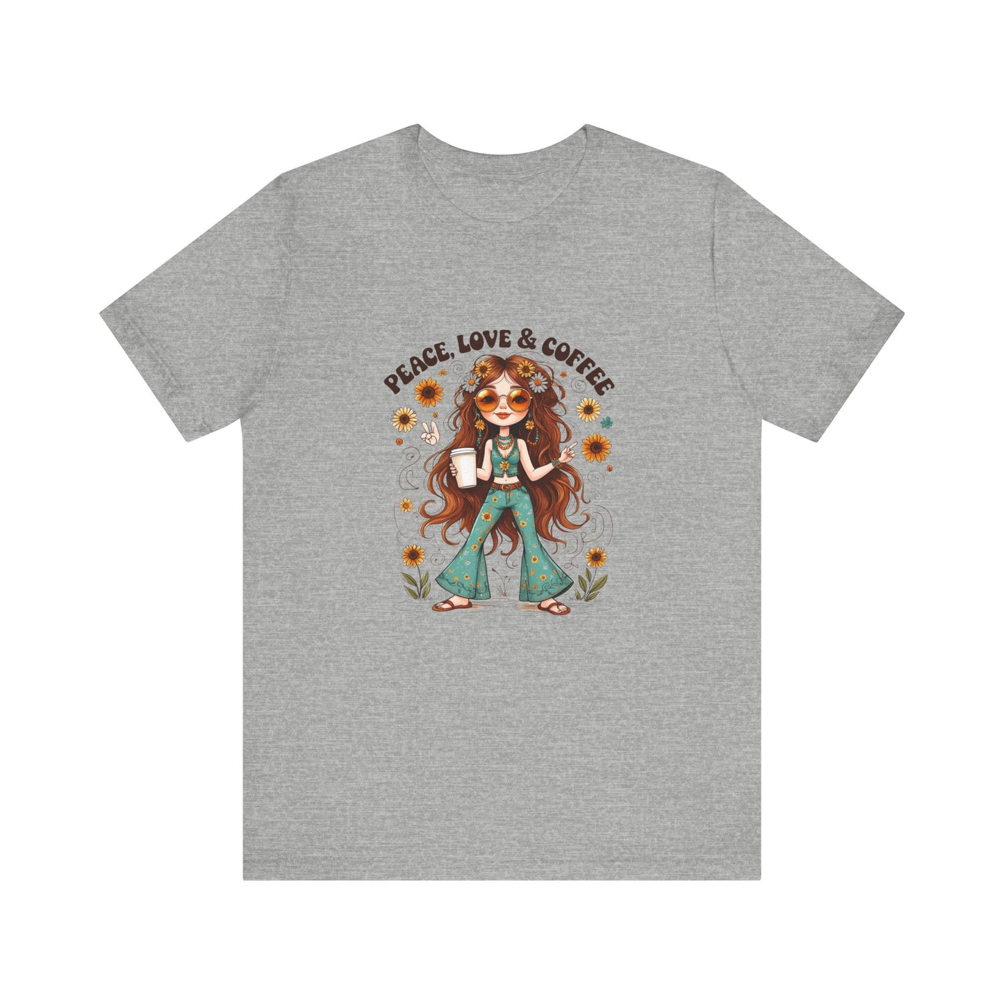 Boho Peace Love Coffee Tee, Relaxed Unisex Tee, Gift for Coffee Lovers, Casual Summer Shirt, Hippie Style Top, Festival Wear