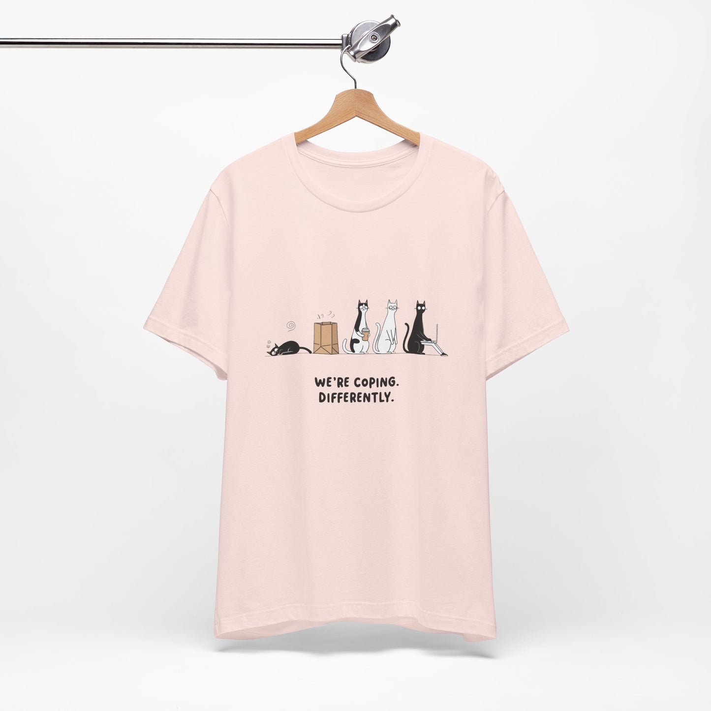 Quirky Cat Tee - We're Coping Differently, Cat Lovers Gift, Funny Pet Tee, Cute Animal Shirt, Unisex Graphic T-Shirt