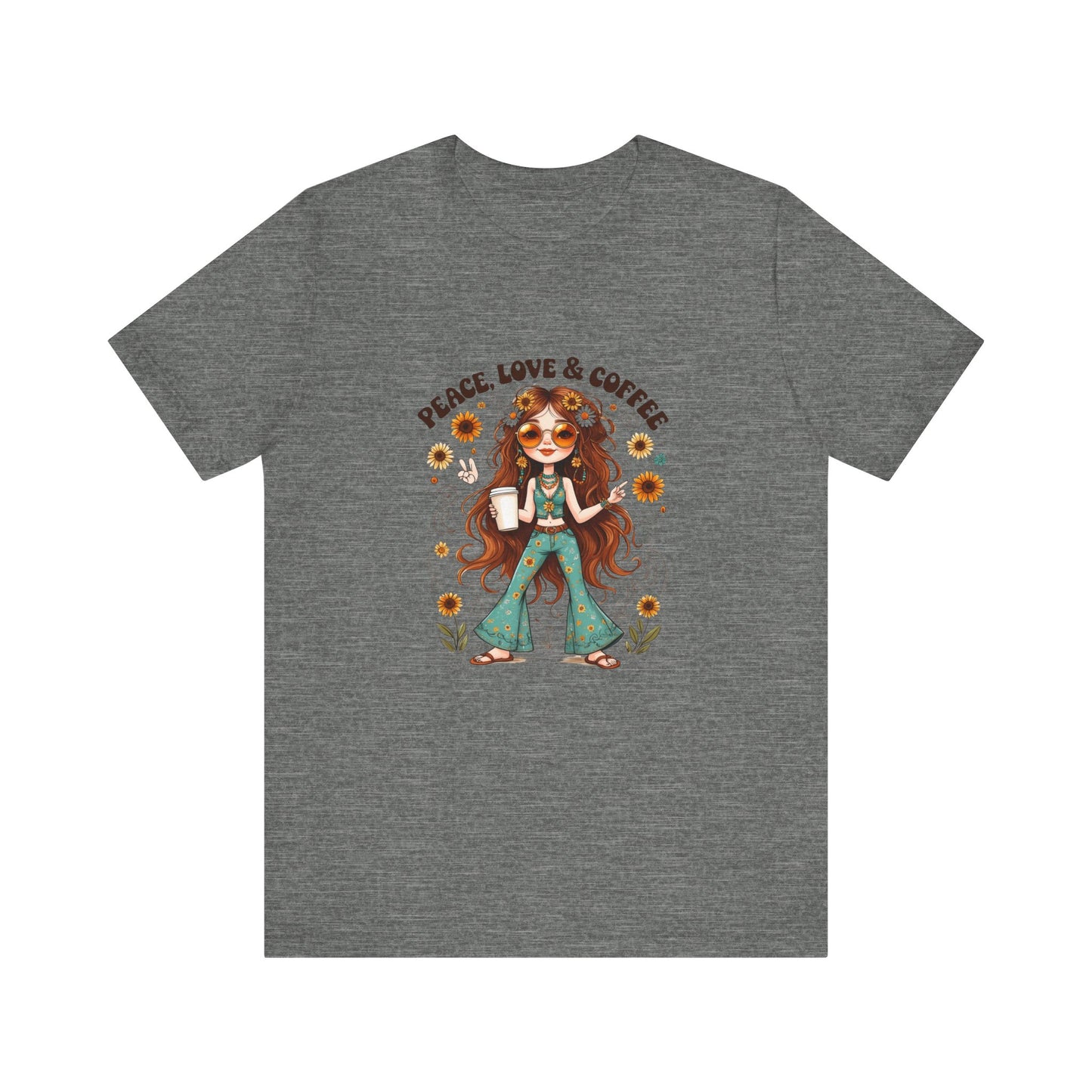 Boho Peace Love Coffee Tee, Relaxed Unisex Tee, Gift for Coffee Lovers, Casual Summer Shirt, Hippie Style Top, Festival Wear