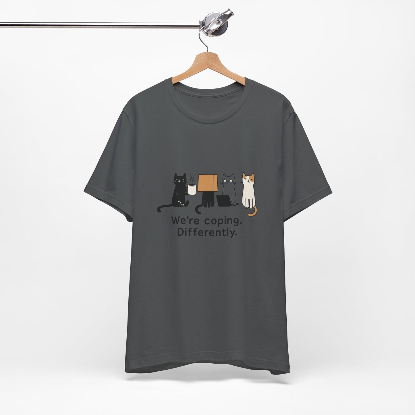 Coping Cat Tee, Unisex T-Shirt, Funny Cat Lover Gift, Unique Pet Owners Shirt, Gift for Cat Enthusiasts