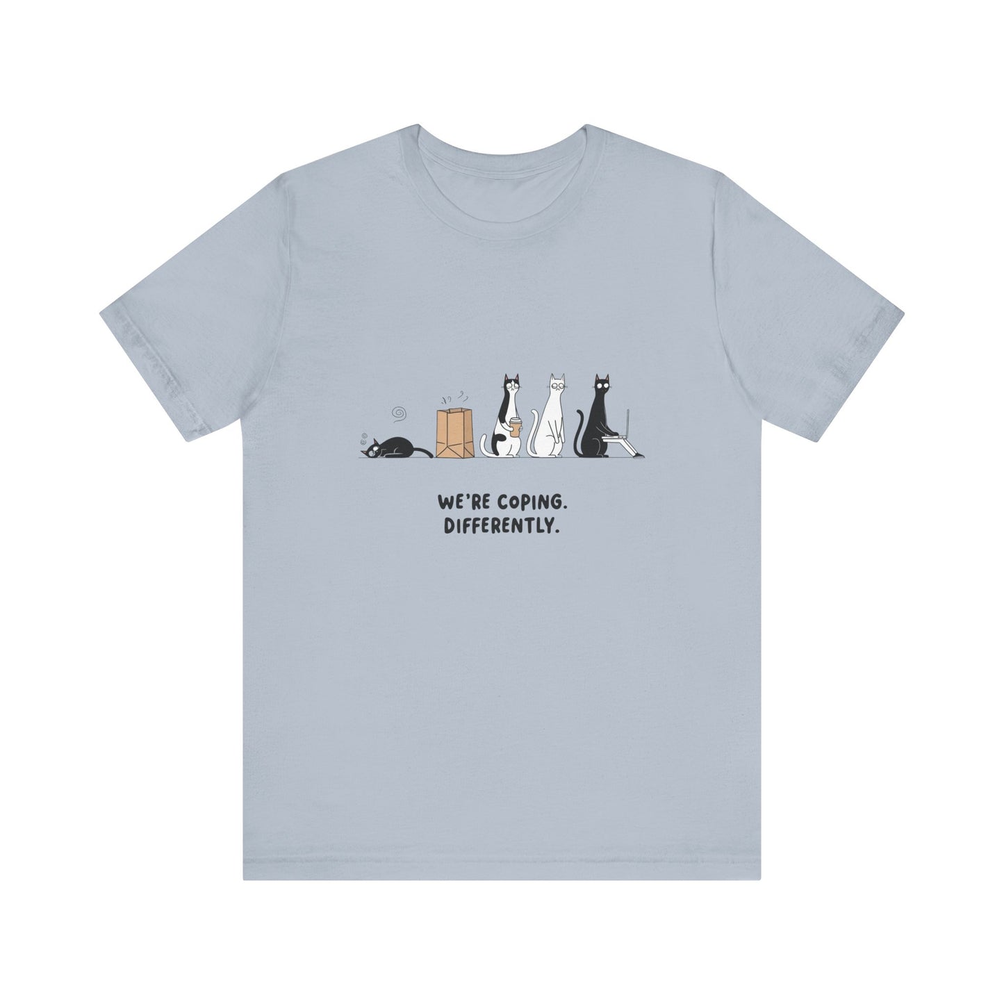 Quirky Cat Tee - We're Coping Differently, Cat Lovers Gift, Funny Pet Tee, Cute Animal Shirt, Unisex Graphic T-Shirt