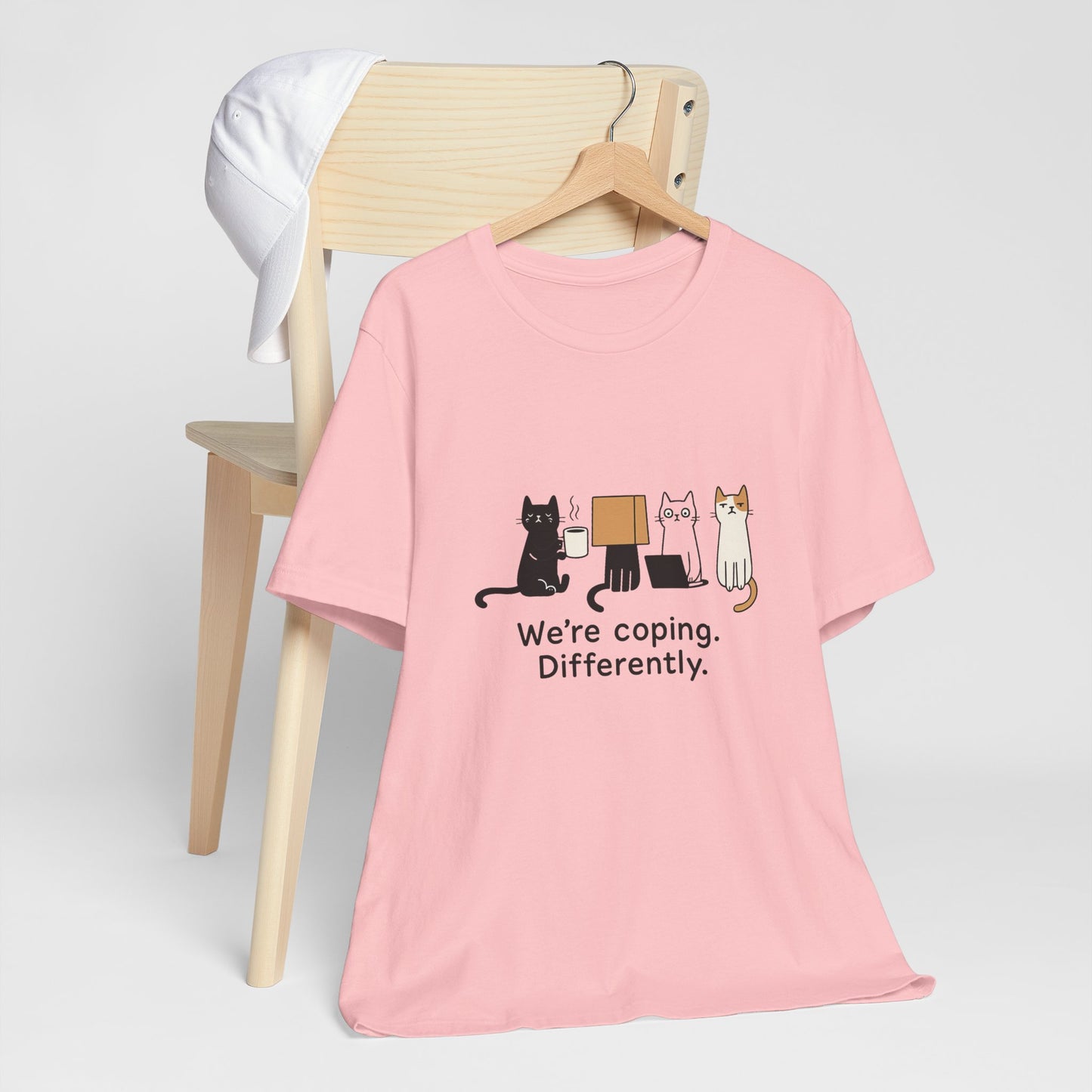 Coping Cat Tee, Unisex T-Shirt, Funny Cat Lover Gift, Unique Pet Owners Shirt, Gift for Cat Enthusiasts