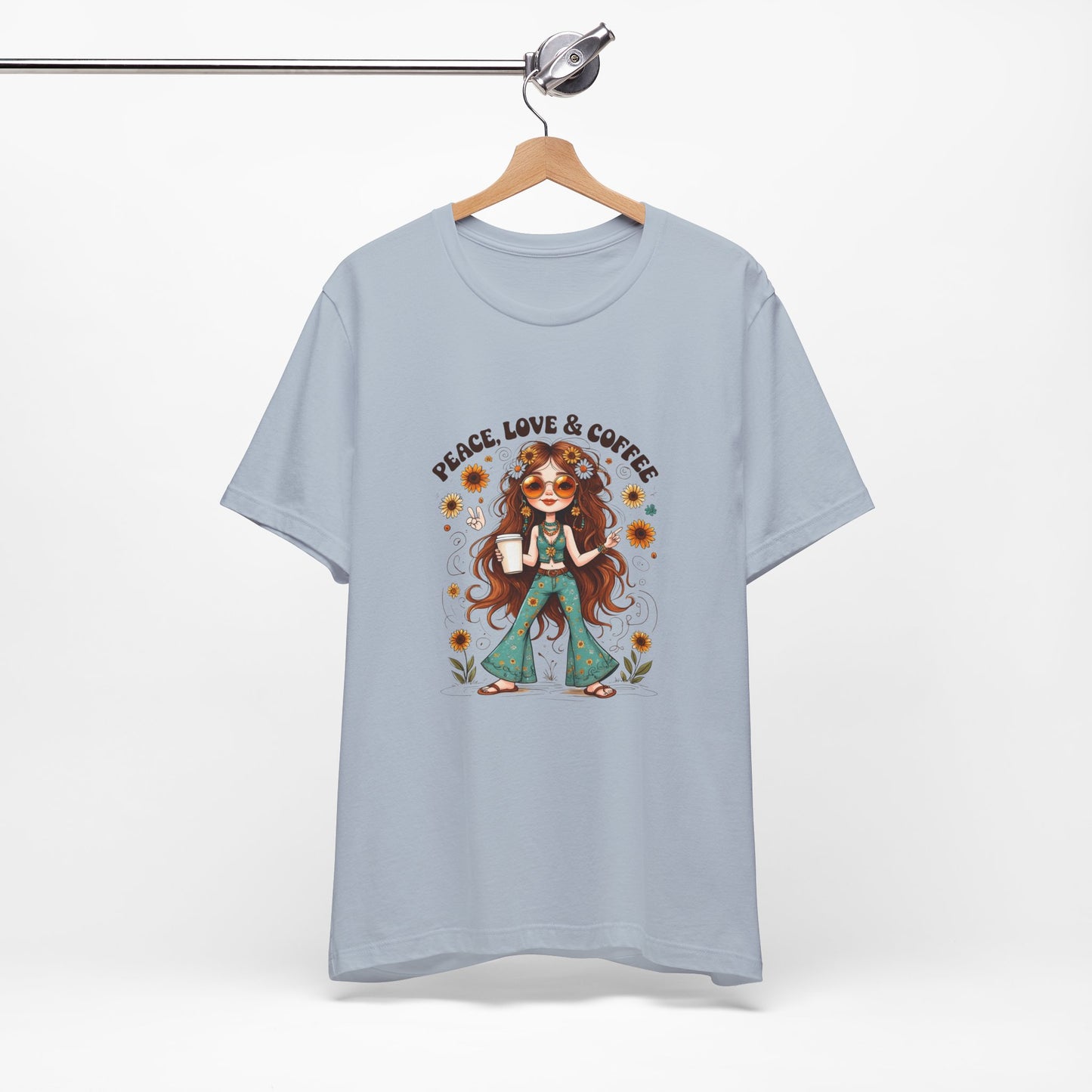 Boho Peace Love Coffee Tee, Relaxed Unisex Tee, Gift for Coffee Lovers, Casual Summer Shirt, Hippie Style Top, Festival Wear