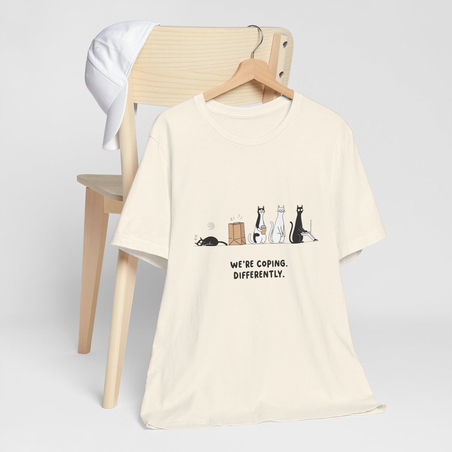Quirky Cat Tee - We're Coping Differently, Cat Lovers Gift, Funny Pet Tee, Cute Animal Shirt, Unisex Graphic T-Shirt