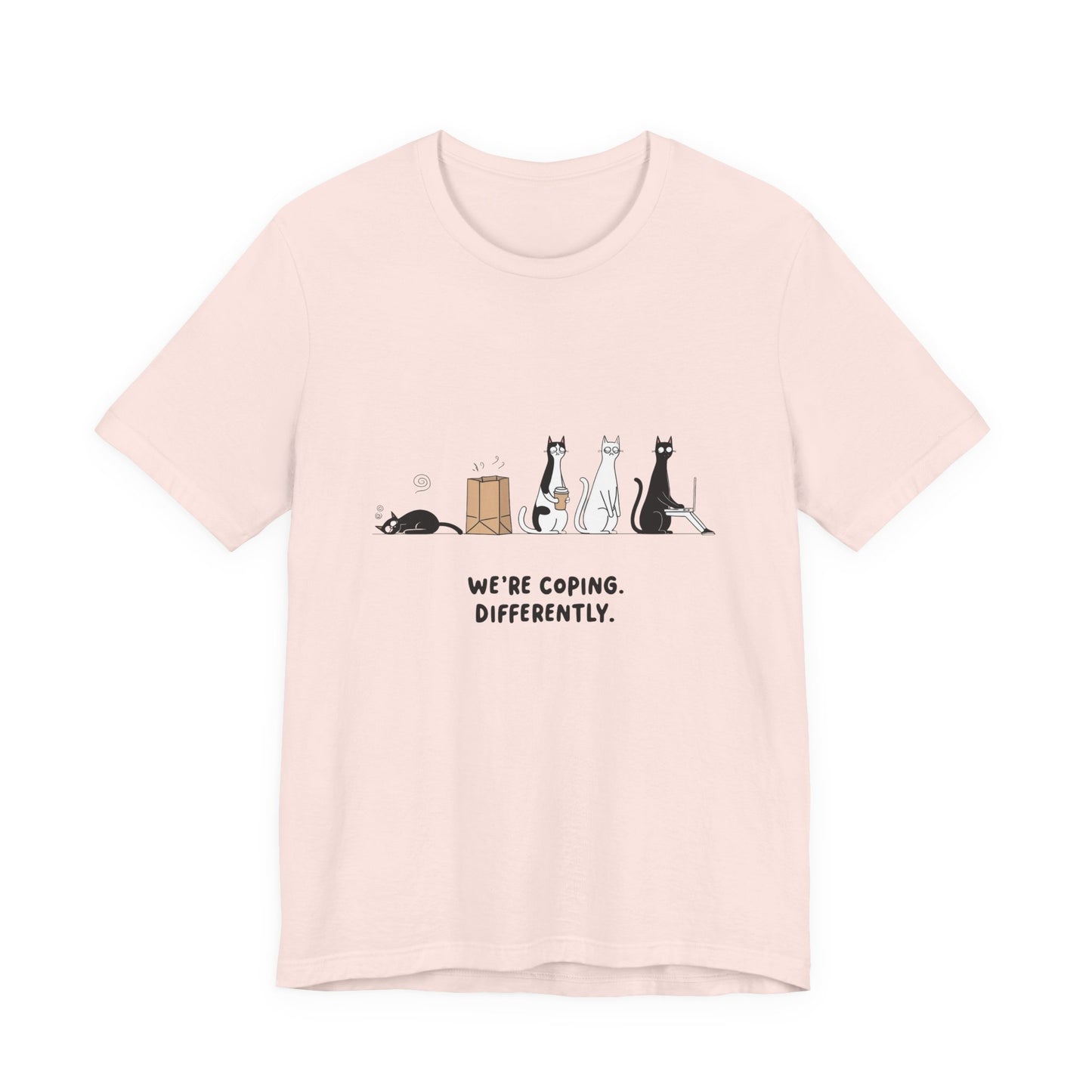 Quirky Cat Tee - We're Coping Differently, Cat Lovers Gift, Funny Pet Tee, Cute Animal Shirt, Unisex Graphic T-Shirt