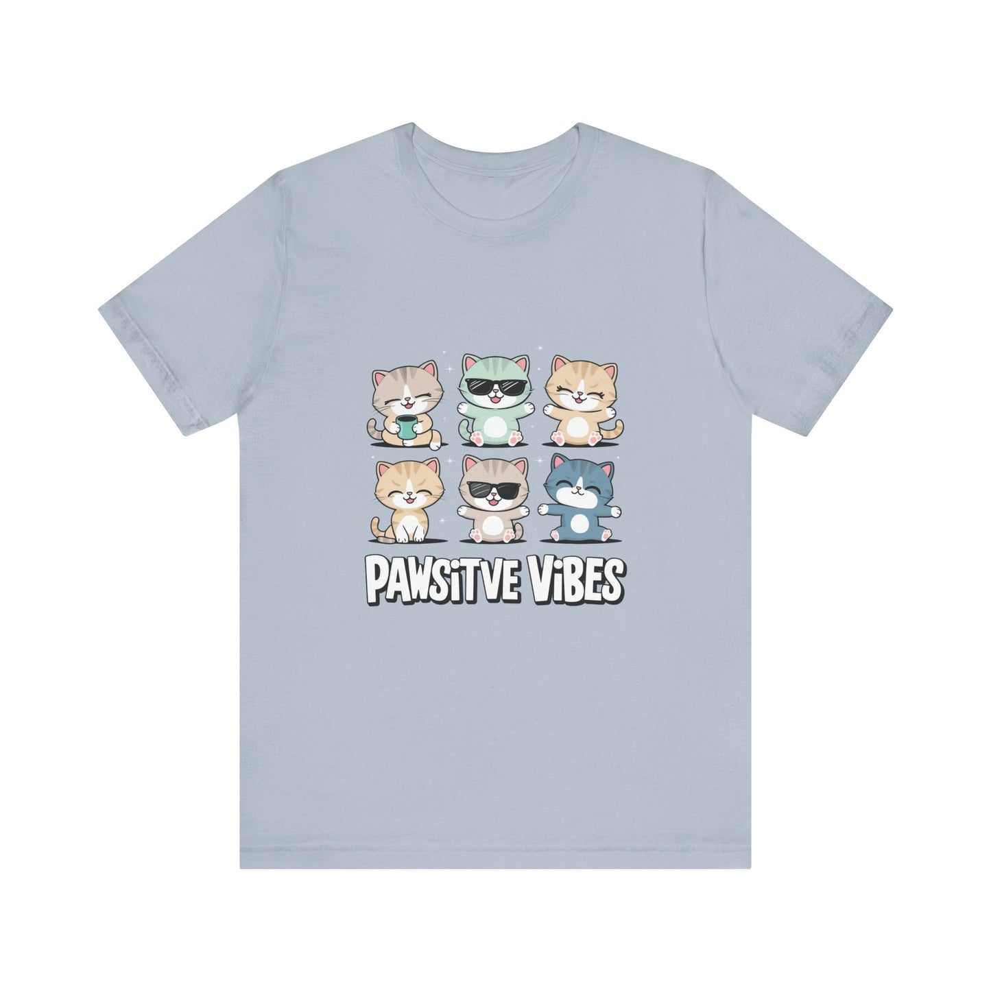 Pawsitive Vibes Cat Tee, Cute Animal Shirt, Pet Lover Gift, Soft Jersey T-Shirt, Humor Apparel for Cat Lovers, Fun Casual Wear