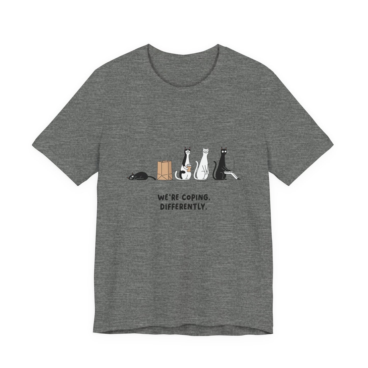 Quirky Cat Tee - We're Coping Differently, Cat Lovers Gift, Funny Pet Tee, Cute Animal Shirt, Unisex Graphic T-Shirt