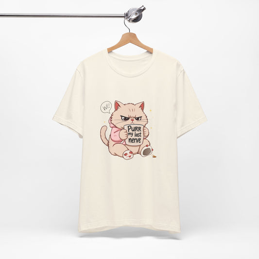 Funny Cat Tee - "Purr My Last Nerve" Unisex Jersey T-Shirt, Cute Animal Shirt, Gift for Cat Lovers, Birthday Gift, Humor Apparel