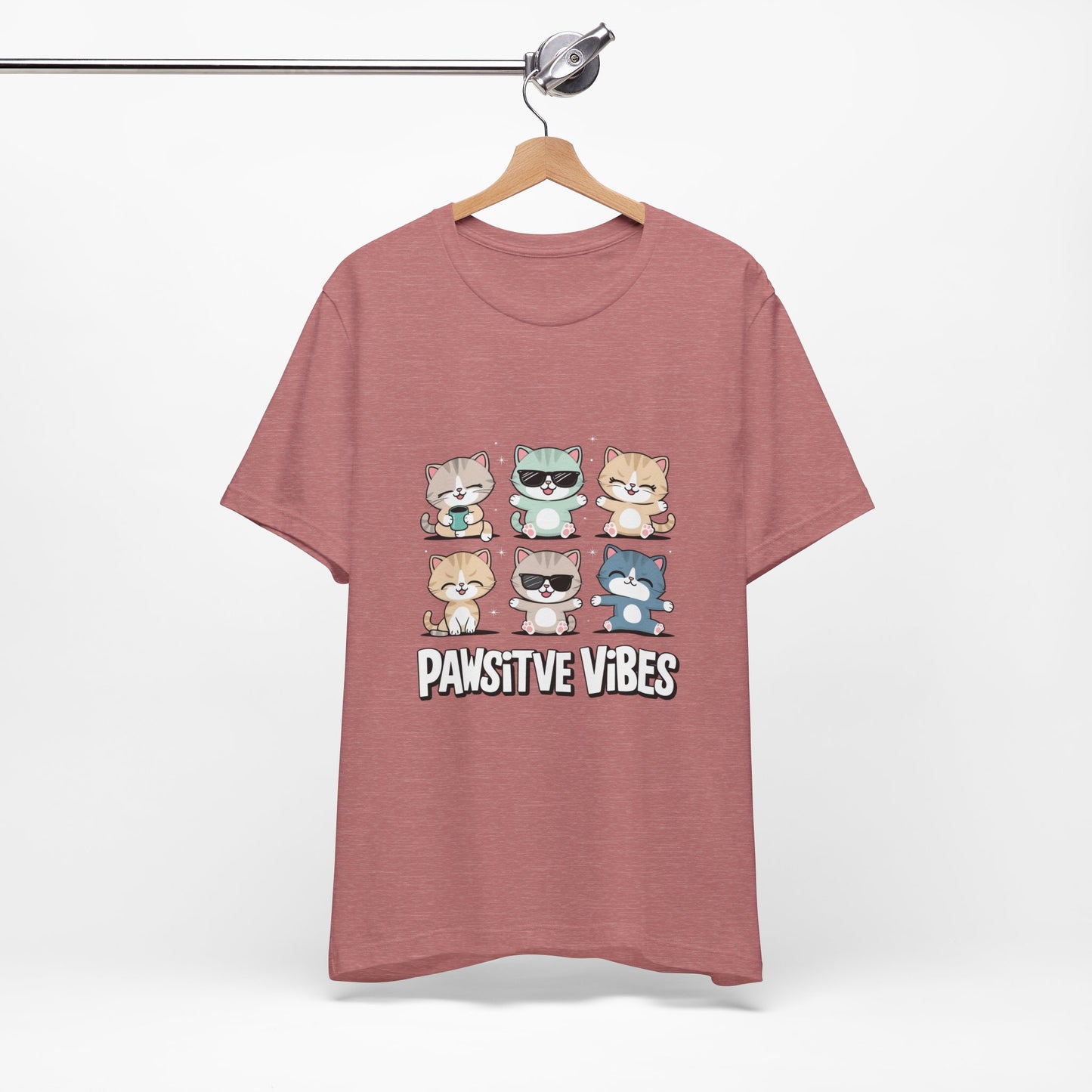 Pawsitive Vibes Cat Tee, Cute Animal Shirt, Pet Lover Gift, Soft Jersey T-Shirt, Humor Apparel for Cat Lovers, Fun Casual Wear