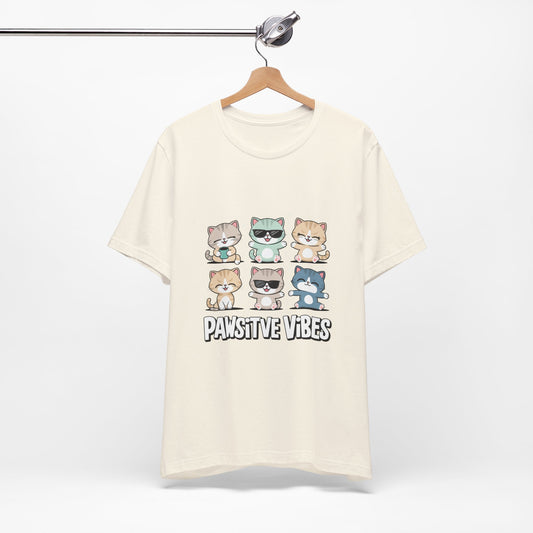 Pawsitive Vibes Cat Tee, Cute Animal Shirt, Pet Lover Gift, Soft Jersey T-Shirt, Humor Apparel for Cat Lovers, Fun Casual Wear
