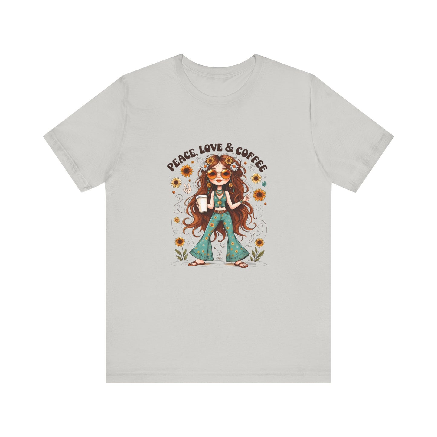 Boho Peace Love Coffee Tee, Relaxed Unisex Tee, Gift for Coffee Lovers, Casual Summer Shirt, Hippie Style Top, Festival Wear