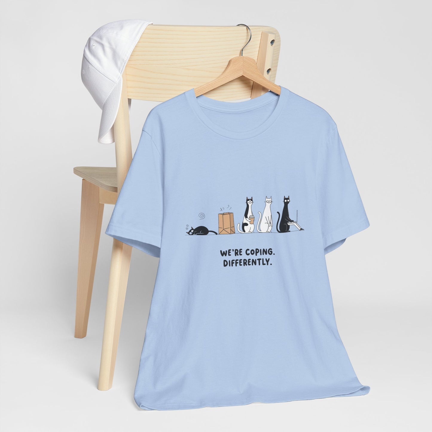 Quirky Cat Tee - We're Coping Differently, Cat Lovers Gift, Funny Pet Tee, Cute Animal Shirt, Unisex Graphic T-Shirt