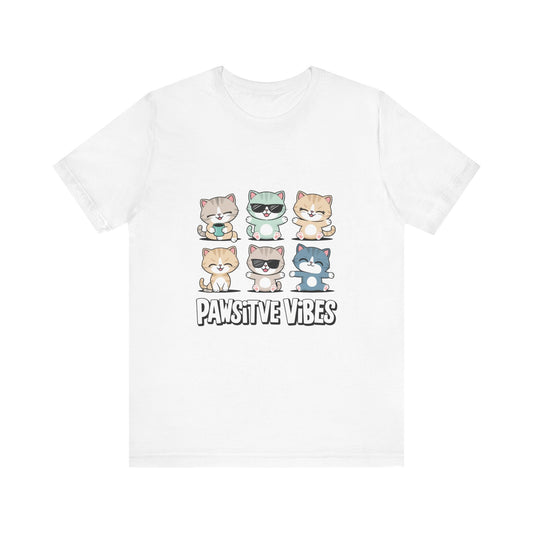 Pawsitive Vibes Cat Tee, Cute Animal Shirt, Pet Lover Gift, Soft Jersey T-Shirt, Humor Apparel for Cat Lovers, Fun Casual Wear