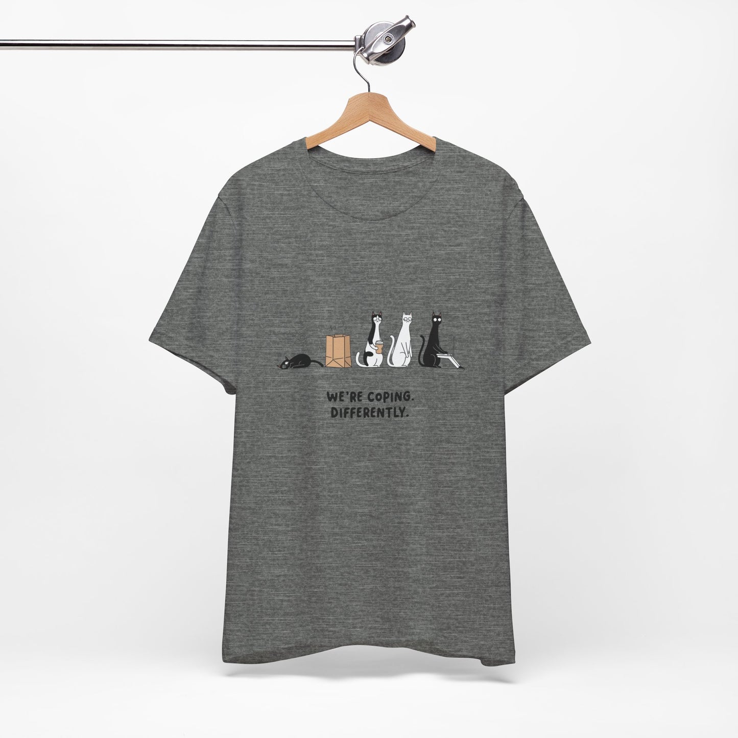 Quirky Cat Tee - We're Coping Differently, Cat Lovers Gift, Funny Pet Tee, Cute Animal Shirt, Unisex Graphic T-Shirt