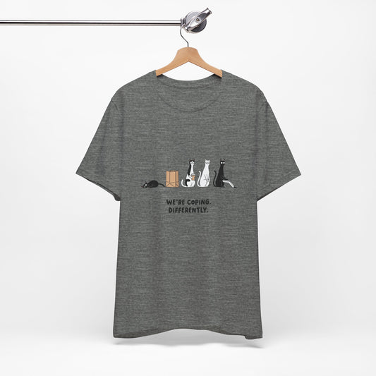 Quirky Cat Tee - We're Coping Differently, Cat Lovers Gift, Funny Pet Tee, Cute Animal Shirt, Unisex Graphic T-Shirt