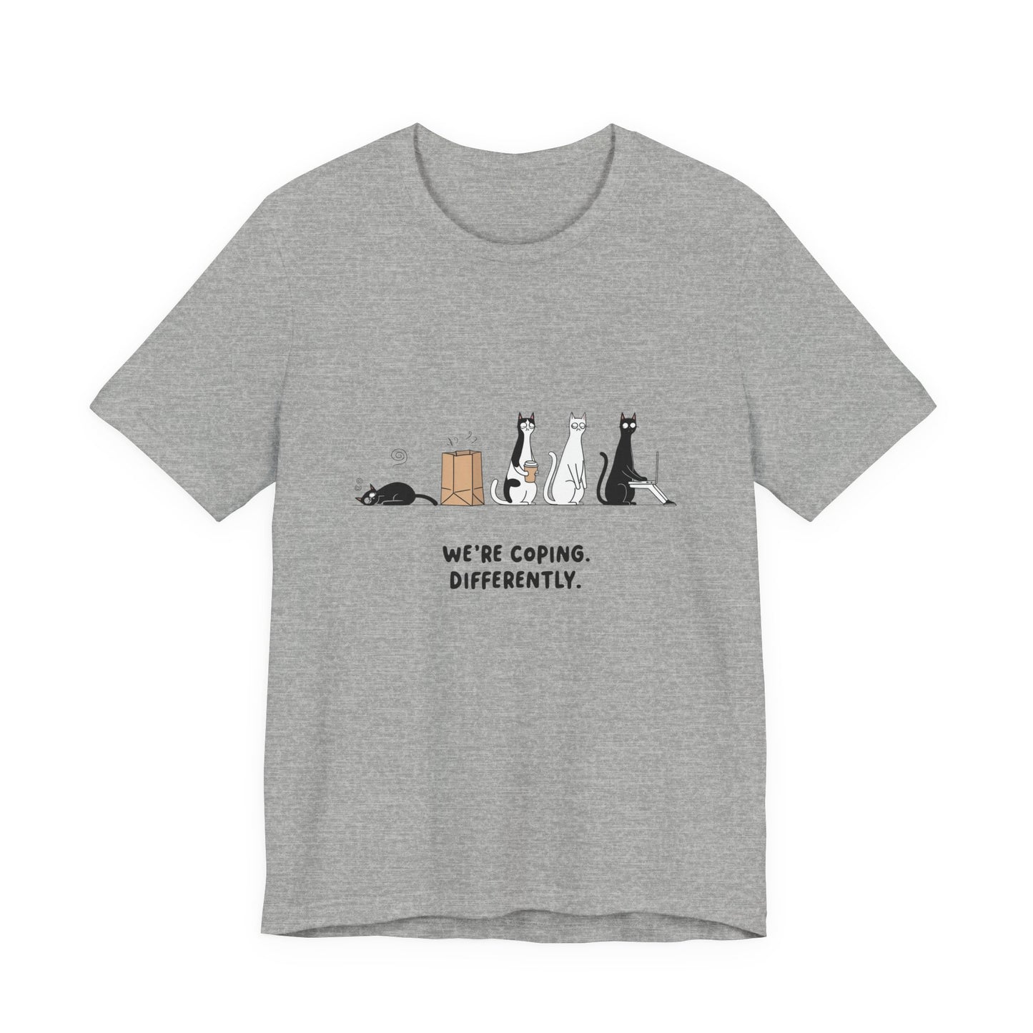 Quirky Cat Tee - We're Coping Differently, Cat Lovers Gift, Funny Pet Tee, Cute Animal Shirt, Unisex Graphic T-Shirt
