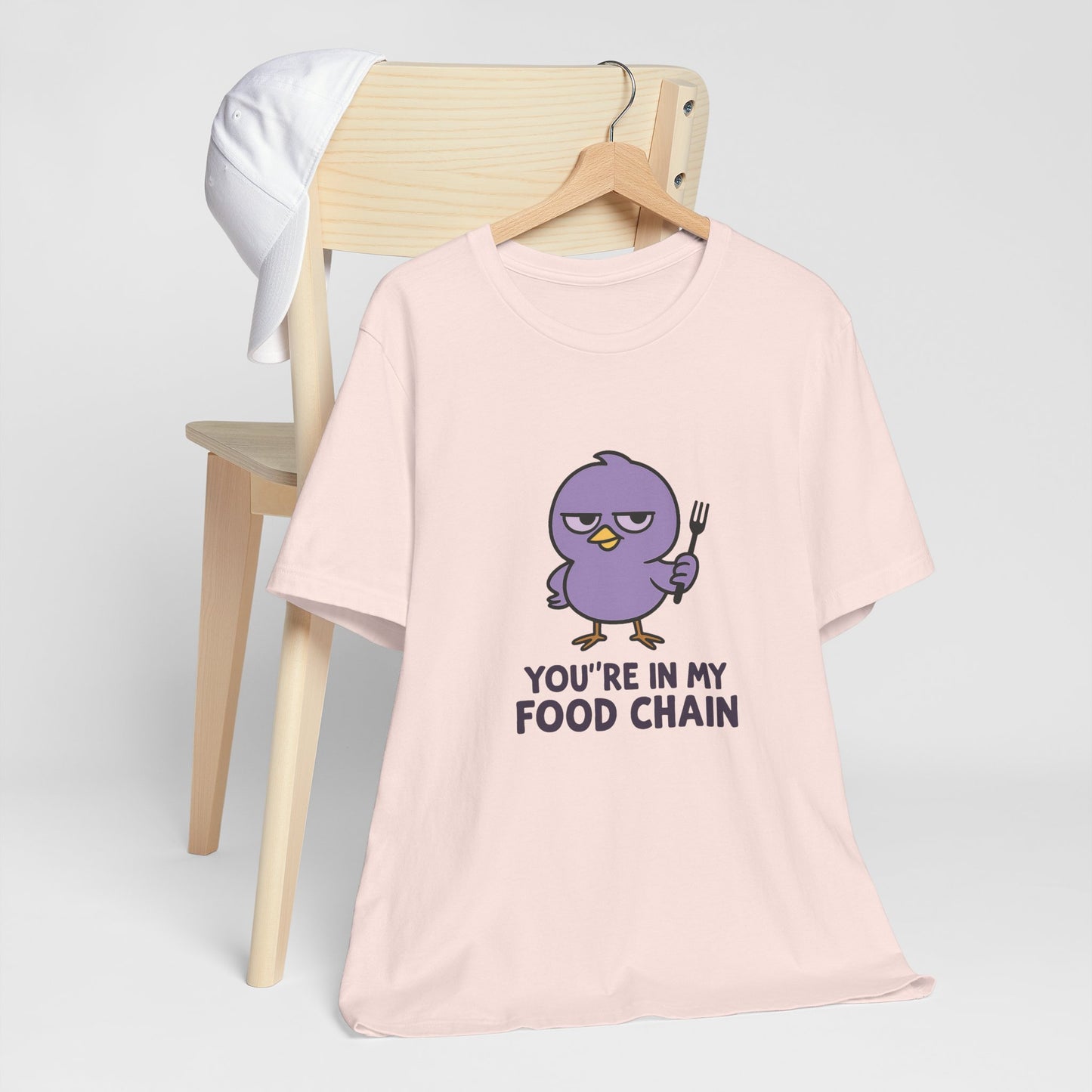 Funny Food Chain T-Shirt, Unisex Tee, Humorous Gift, Casual Wear, Bird Graphic Tee, Suitable for Birthdays, Comedy Enthusiasts