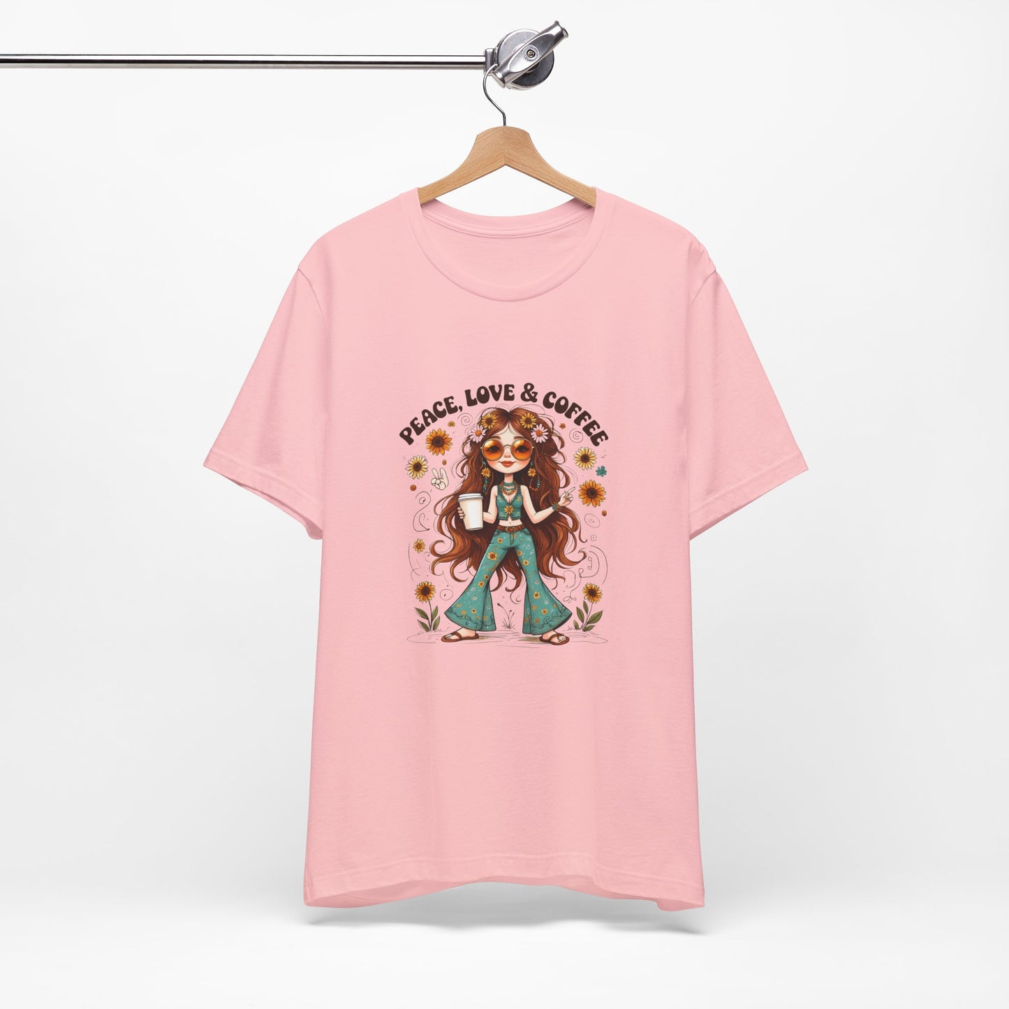 Boho Peace Love Coffee Tee, Relaxed Unisex Tee, Gift for Coffee Lovers, Casual Summer Shirt, Hippie Style Top, Festival Wear