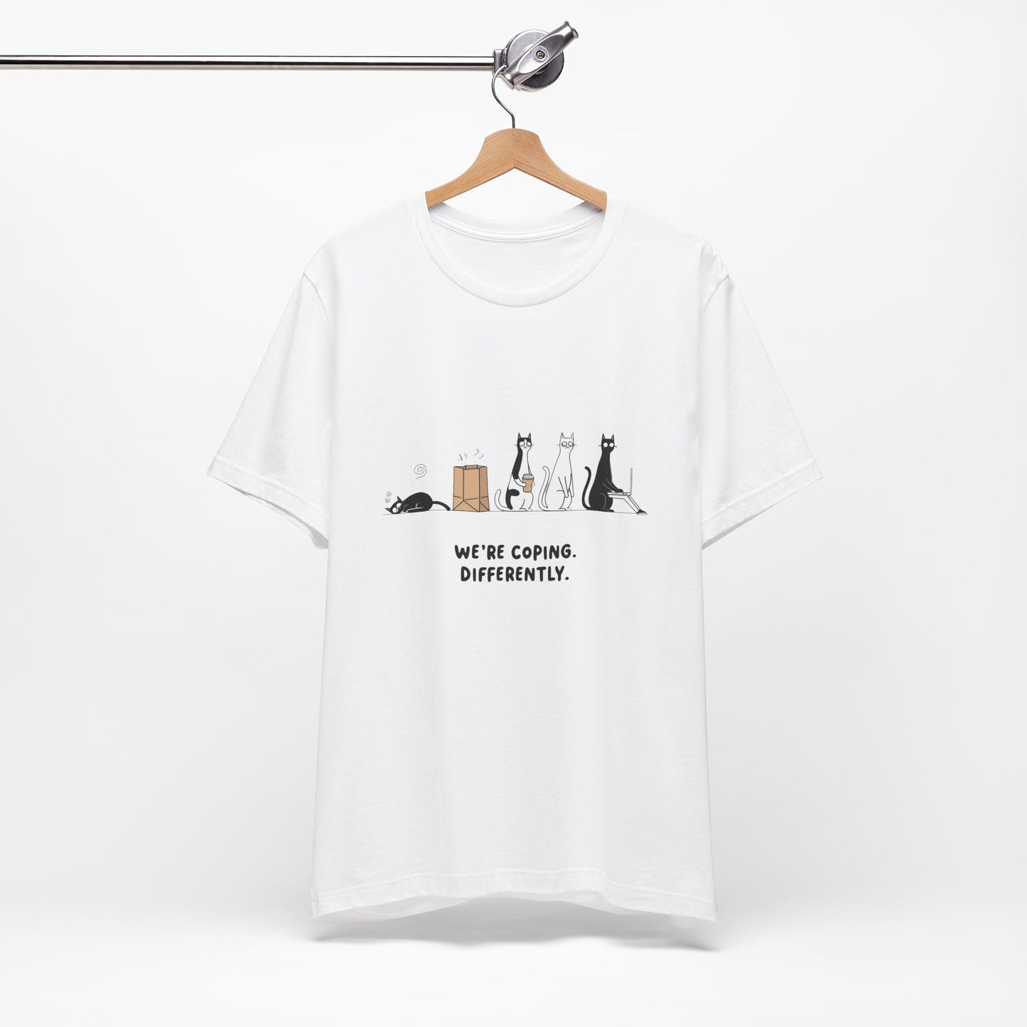 Quirky Cat Tee - We're Coping Differently, Cat Lovers Gift, Funny Pet Tee, Cute Animal Shirt, Unisex Graphic T-Shirt