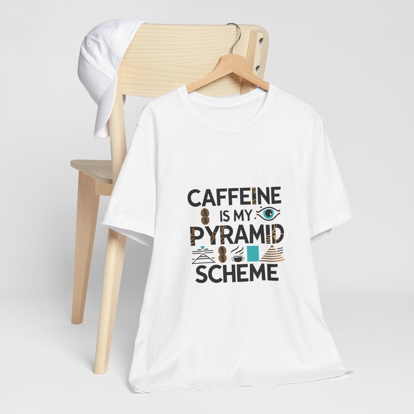 Caffeine Is My Pyramid Scheme Unisex Tee, Funny Coffee Lover T-Shirt, Gift for Baristas, Quirky Casual Wear, Perfect for Birthdays, Holidays
