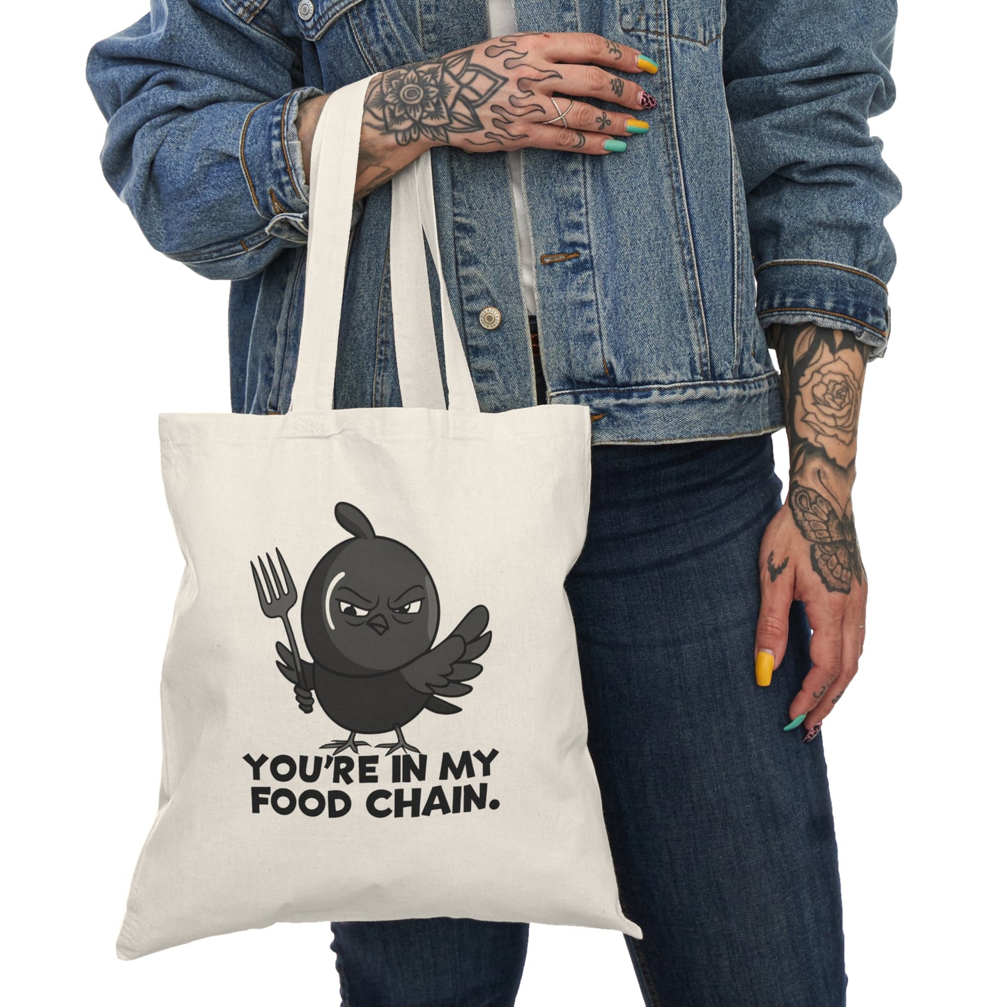 Funny Natural Tote Bag - You're in My Food Chain, Reusable Grocery Bag, Eco-Friendly Canvas Tote, Gift for Bird Lovers, Quirky Shopping Bag