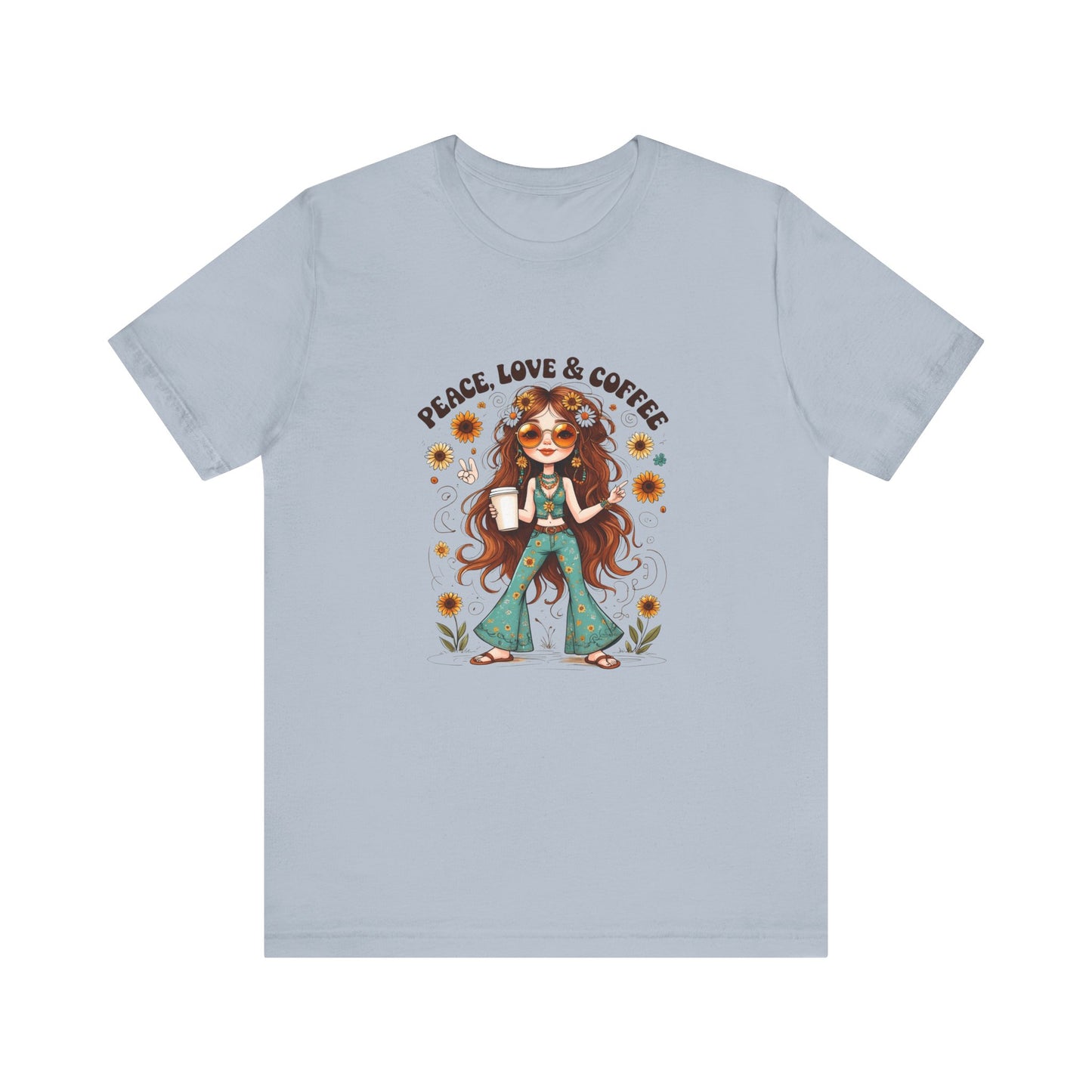 Boho Peace Love Coffee Tee, Relaxed Unisex Tee, Gift for Coffee Lovers, Casual Summer Shirt, Hippie Style Top, Festival Wear