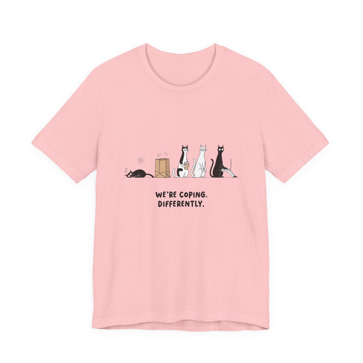 Quirky Cat Tee - We're Coping Differently, Cat Lovers Gift, Funny Pet Tee, Cute Animal Shirt, Unisex Graphic T-Shirt